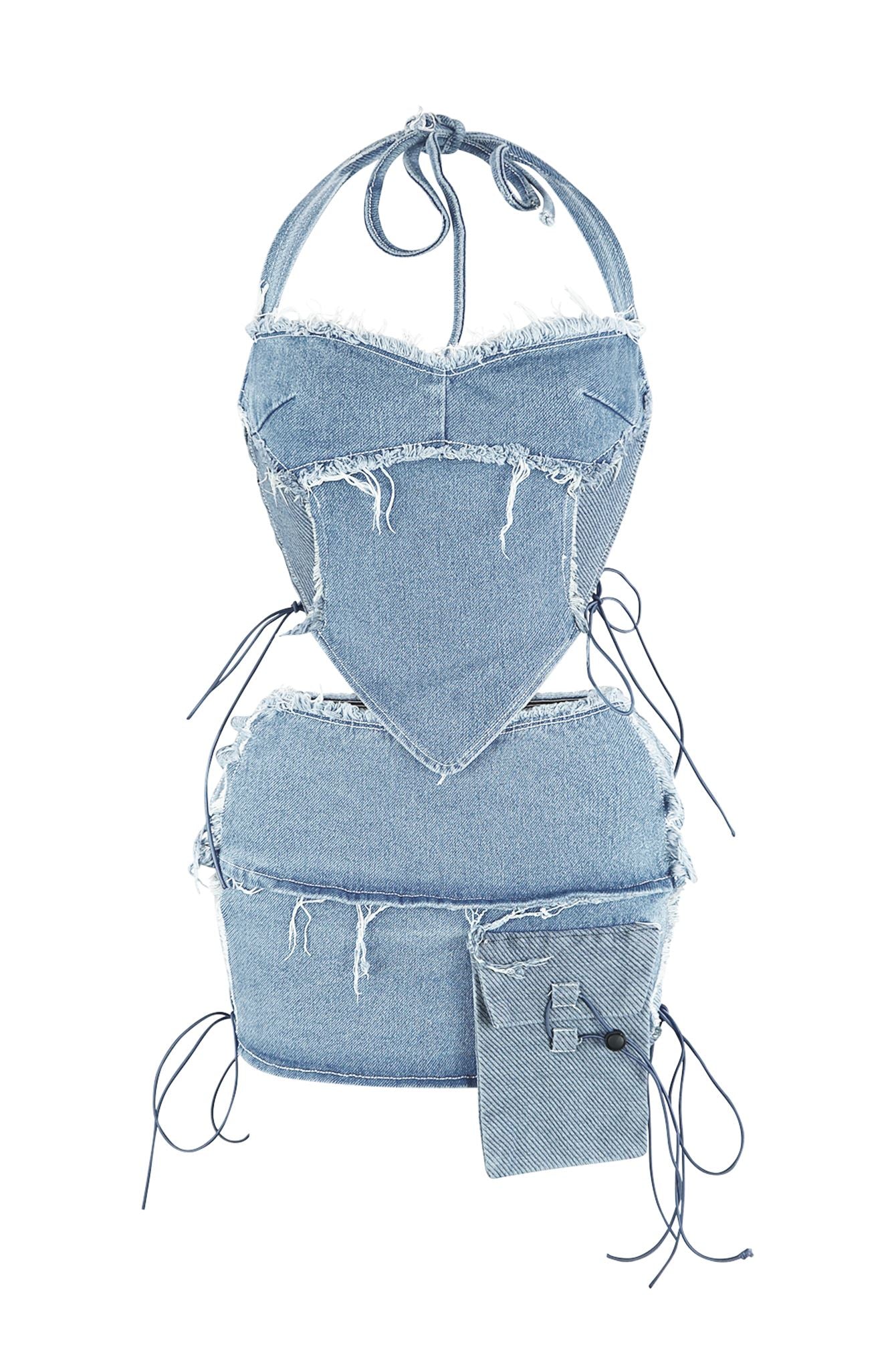 Takeover Denim Halter Top & Low Rise Skirt SET