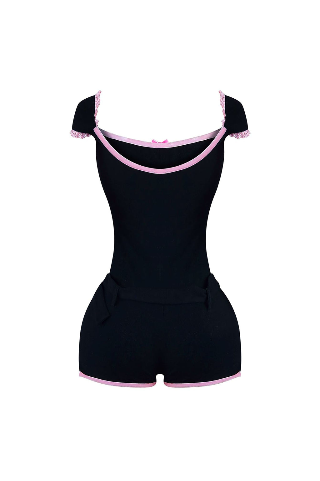 Unlock It Lace Trim Belted Romper