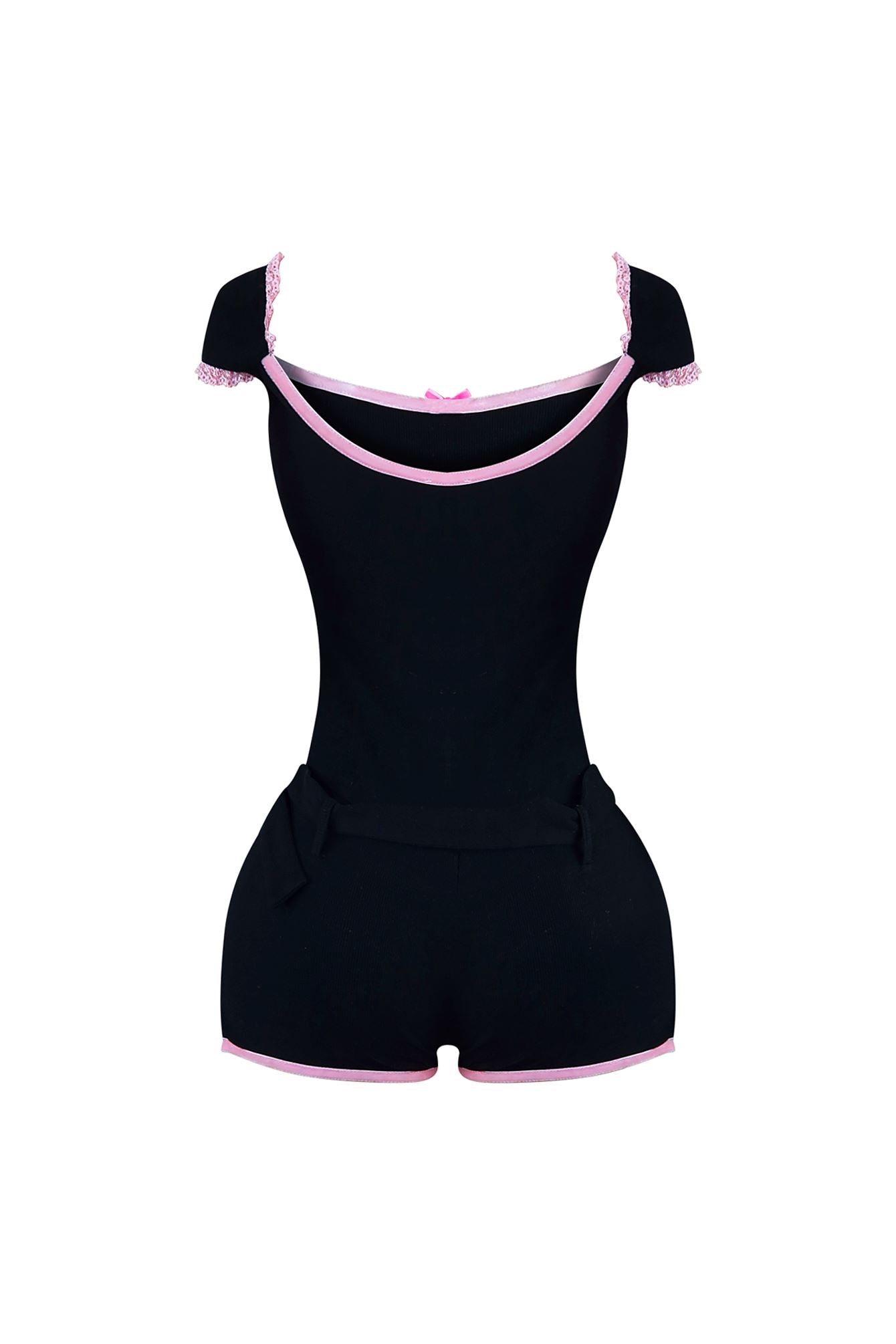 Unlock It Lace Trim Belted Romper