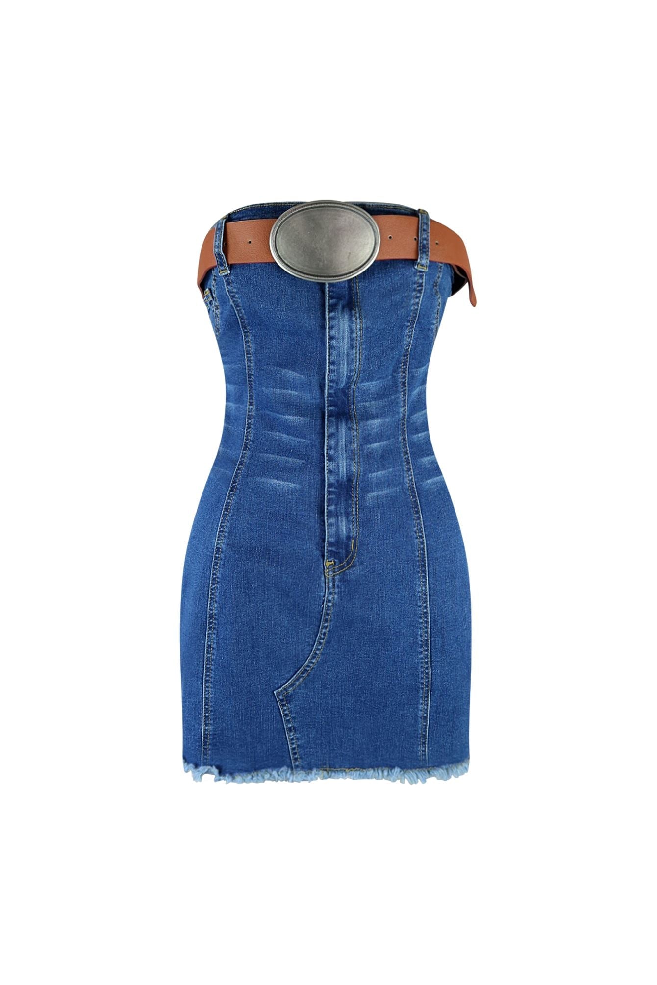 Bottoms Up Belted Denim Tube Dress