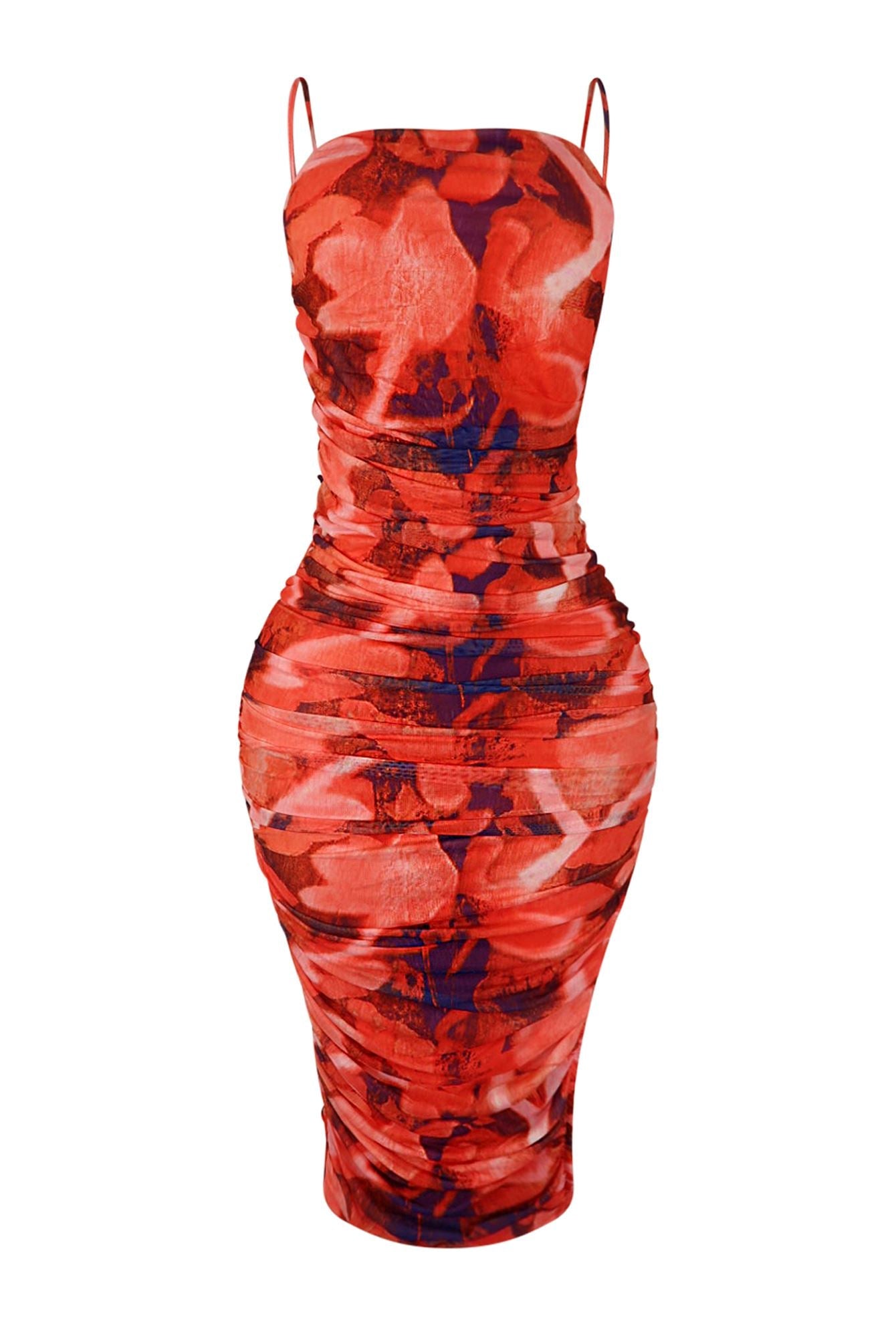 Hibiscus Kiss Ruched Cami Dress