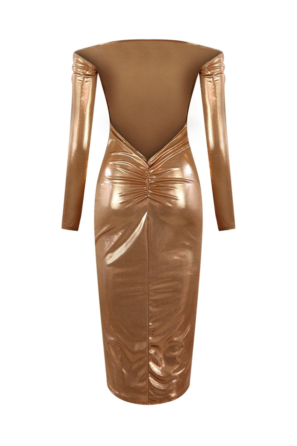 Golden Trophy Off Shoulder Midi Dress