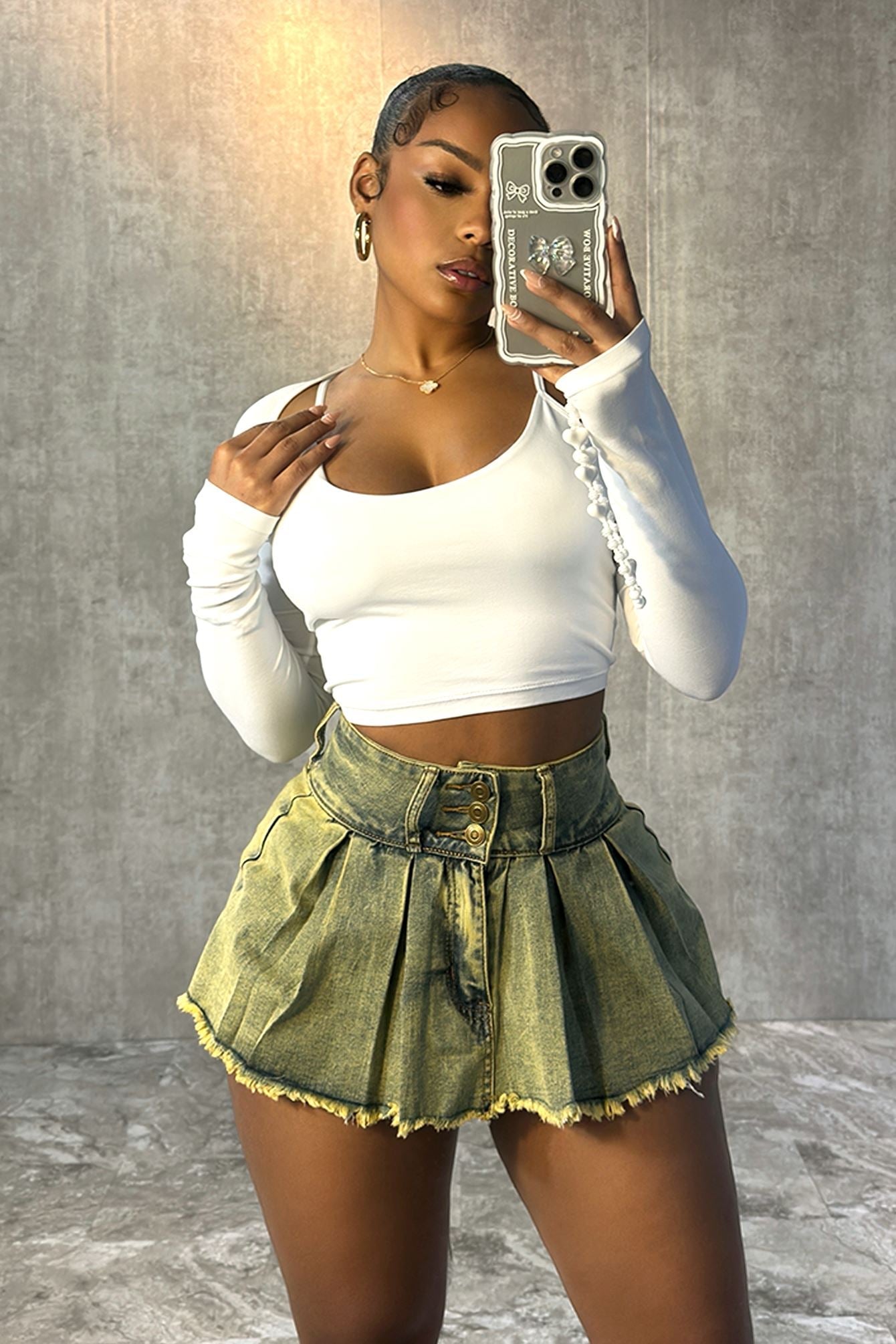 Hint of Moon Vintage Denim Pleated Skort