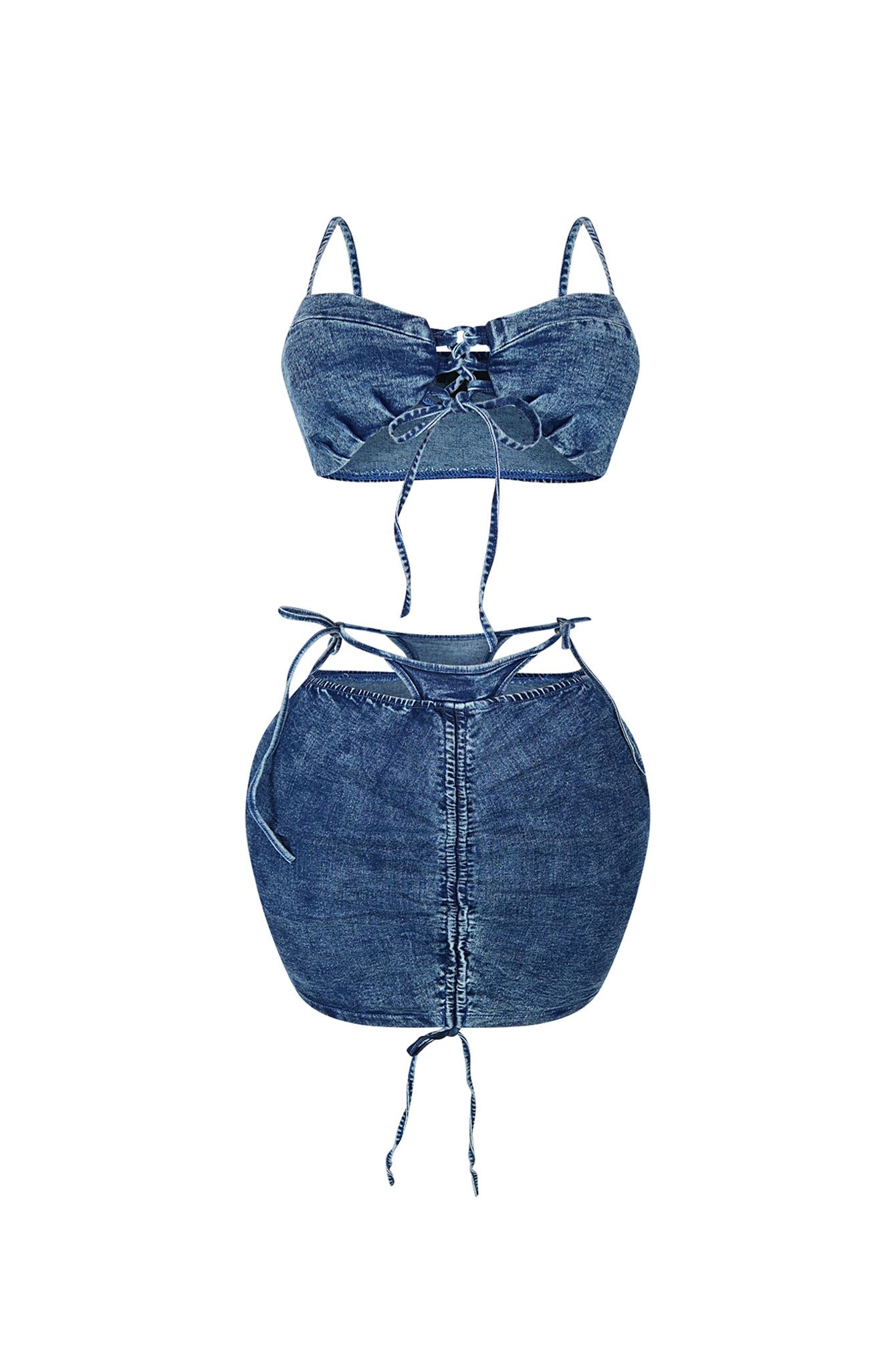 Love Addiction Denim Crop Top & Skirt SET