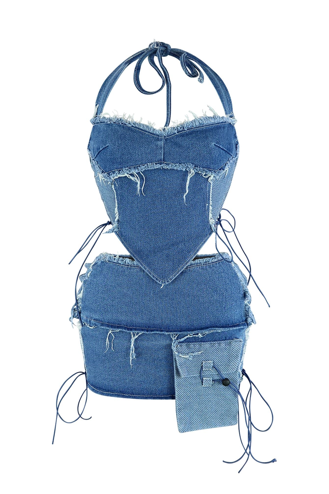 Takeover Denim Halter Top & Low Rise Skirt SET