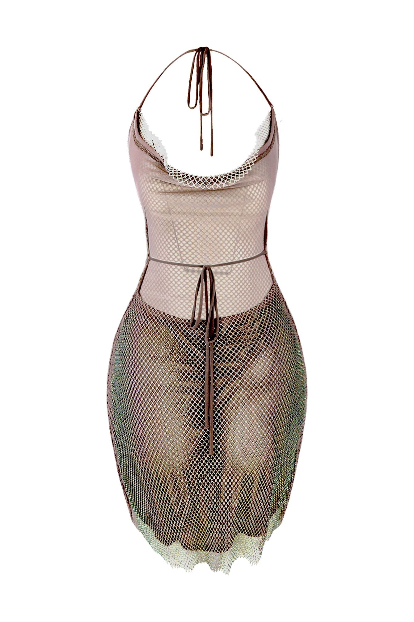 All Nighter Rhinestone Fishnet Halter Dress