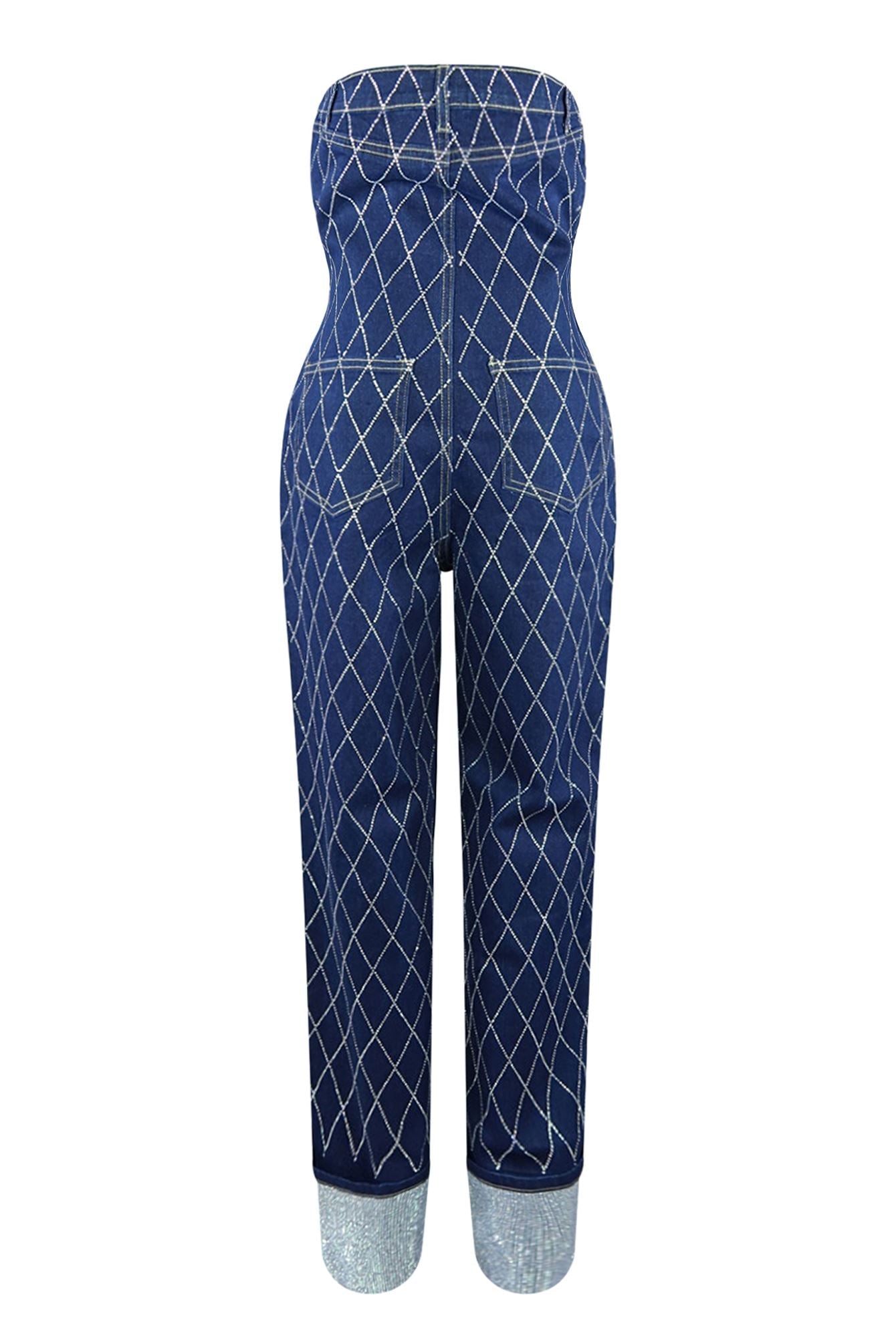 Cross Me Out Rhinestone Denim Jumpsuit