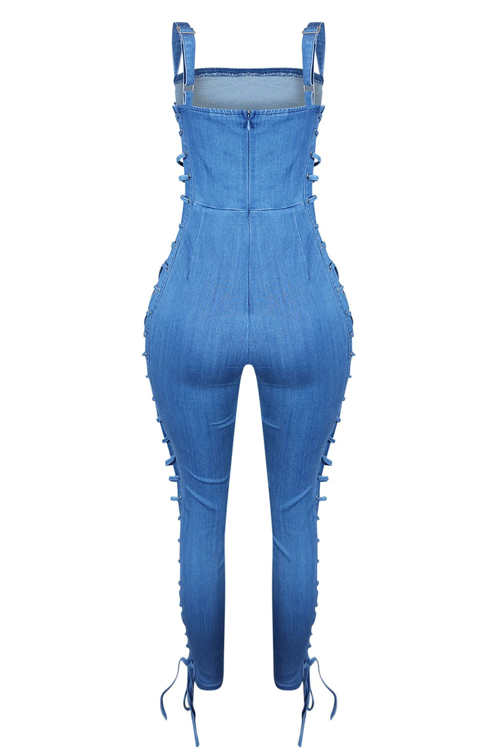 Take You Lace Up Denim Jumpsuit