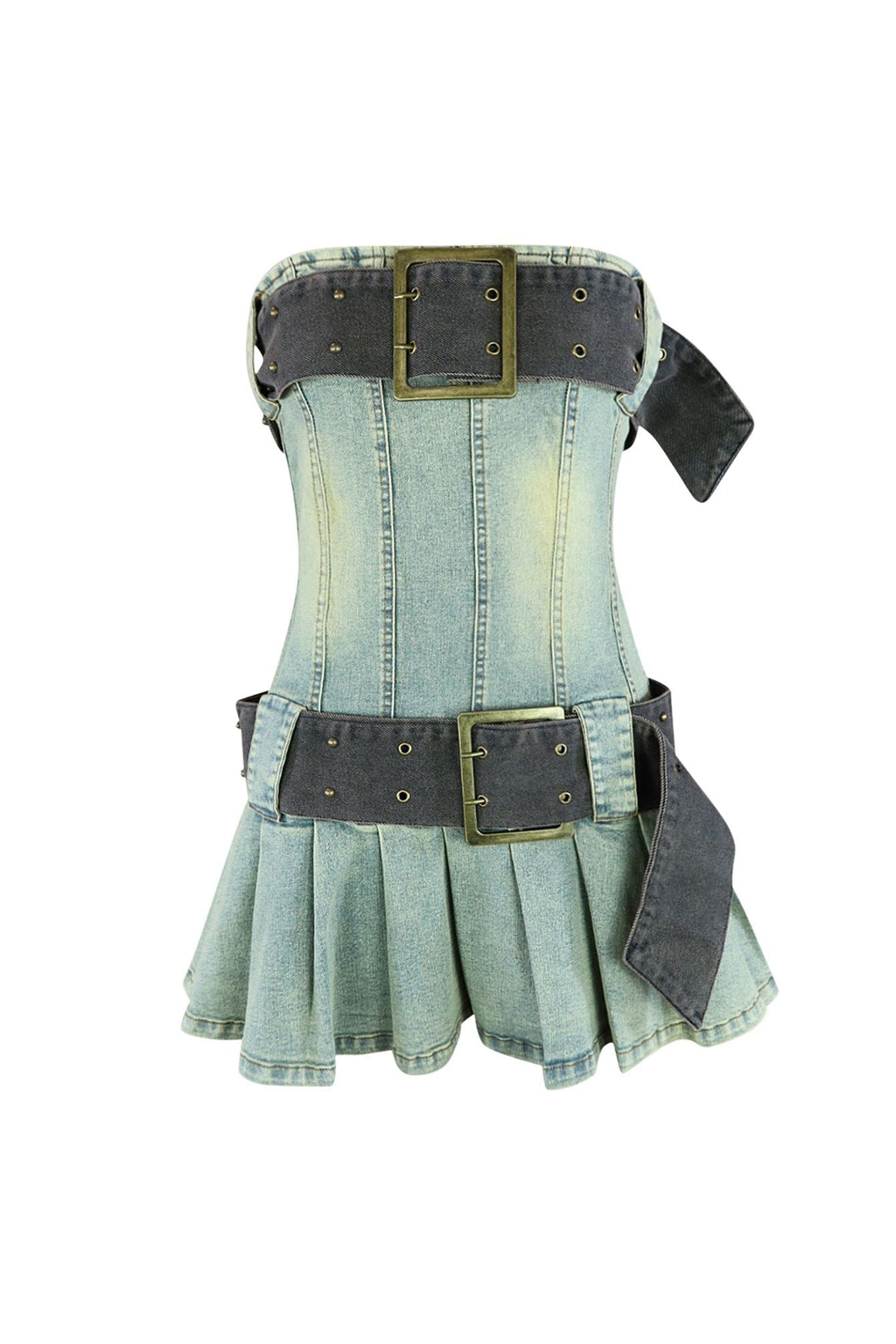 Vintage Chocolate Washed Denim Micro Dress