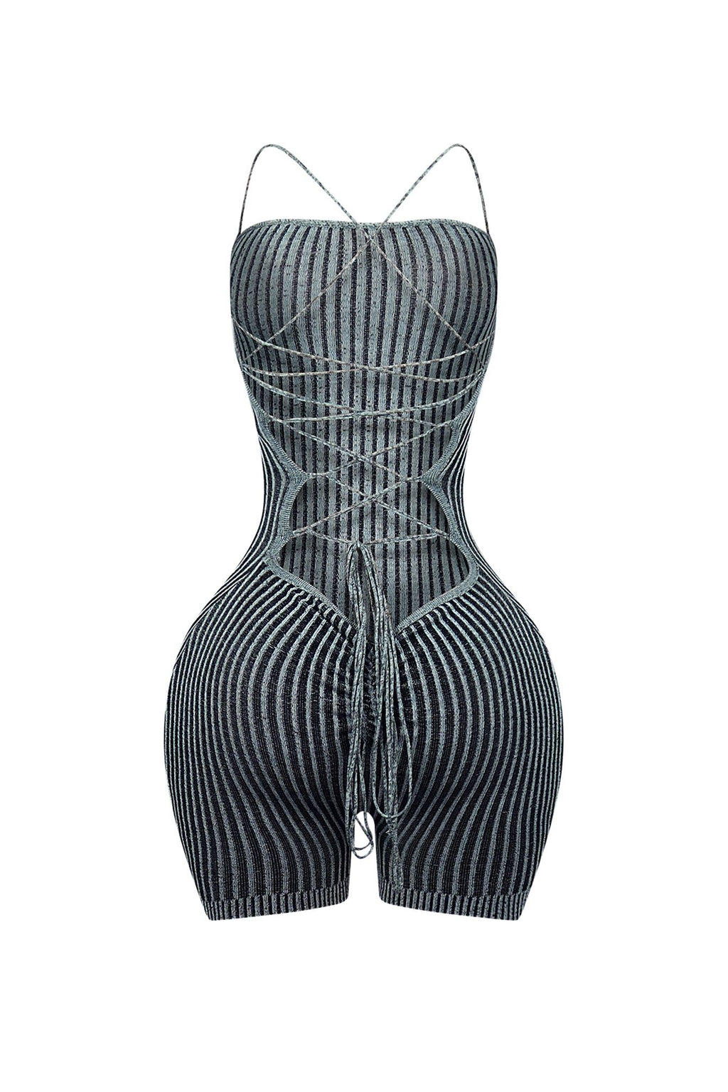 Details Two Tone Ribbed Knit Romper