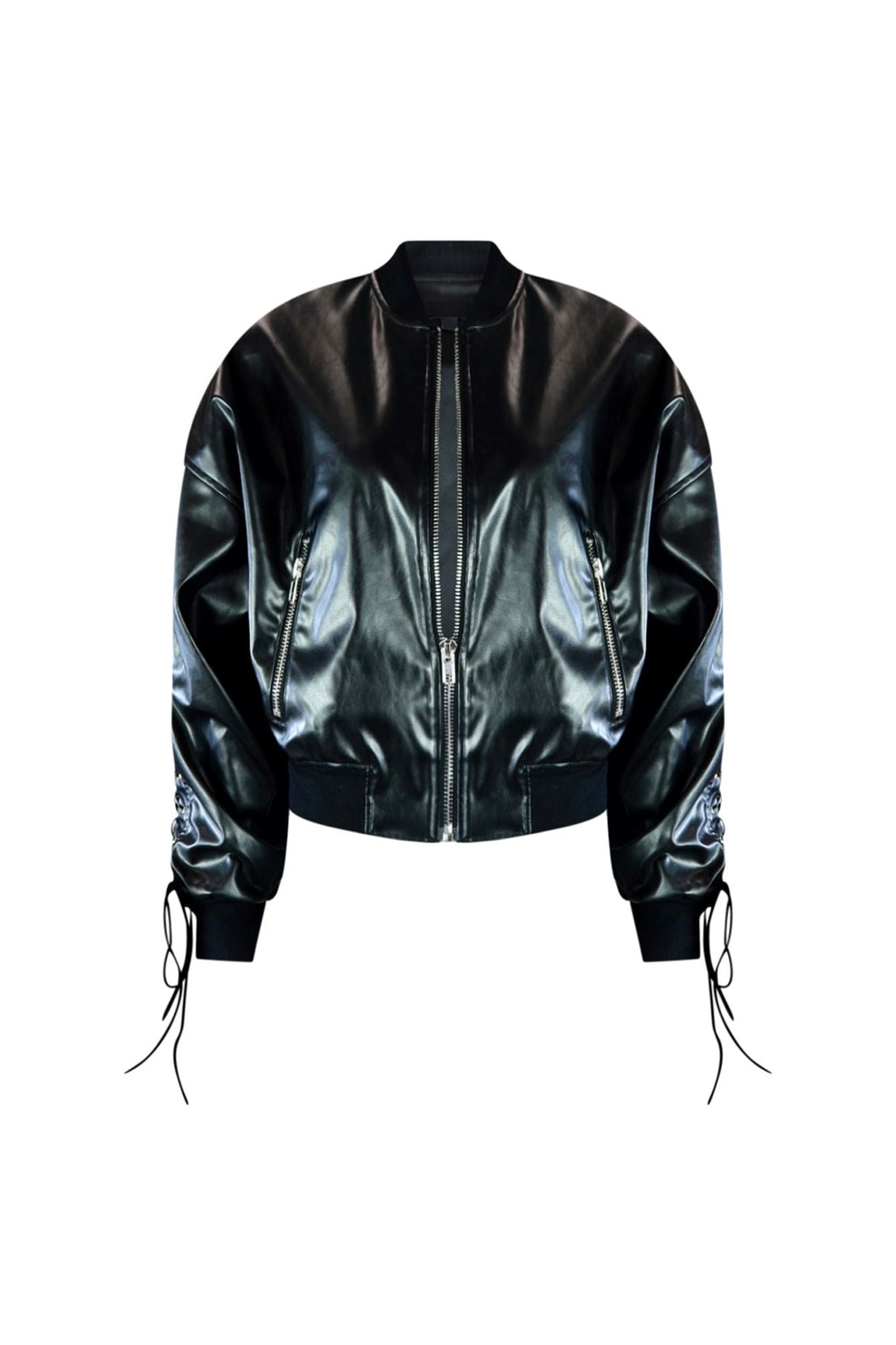 Heartbeat Faux Leather Bomber Jacket