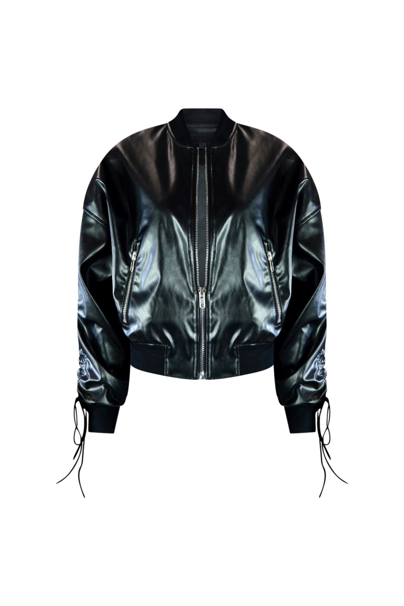 Heartbeat Faux Leather Bomber Jacket
