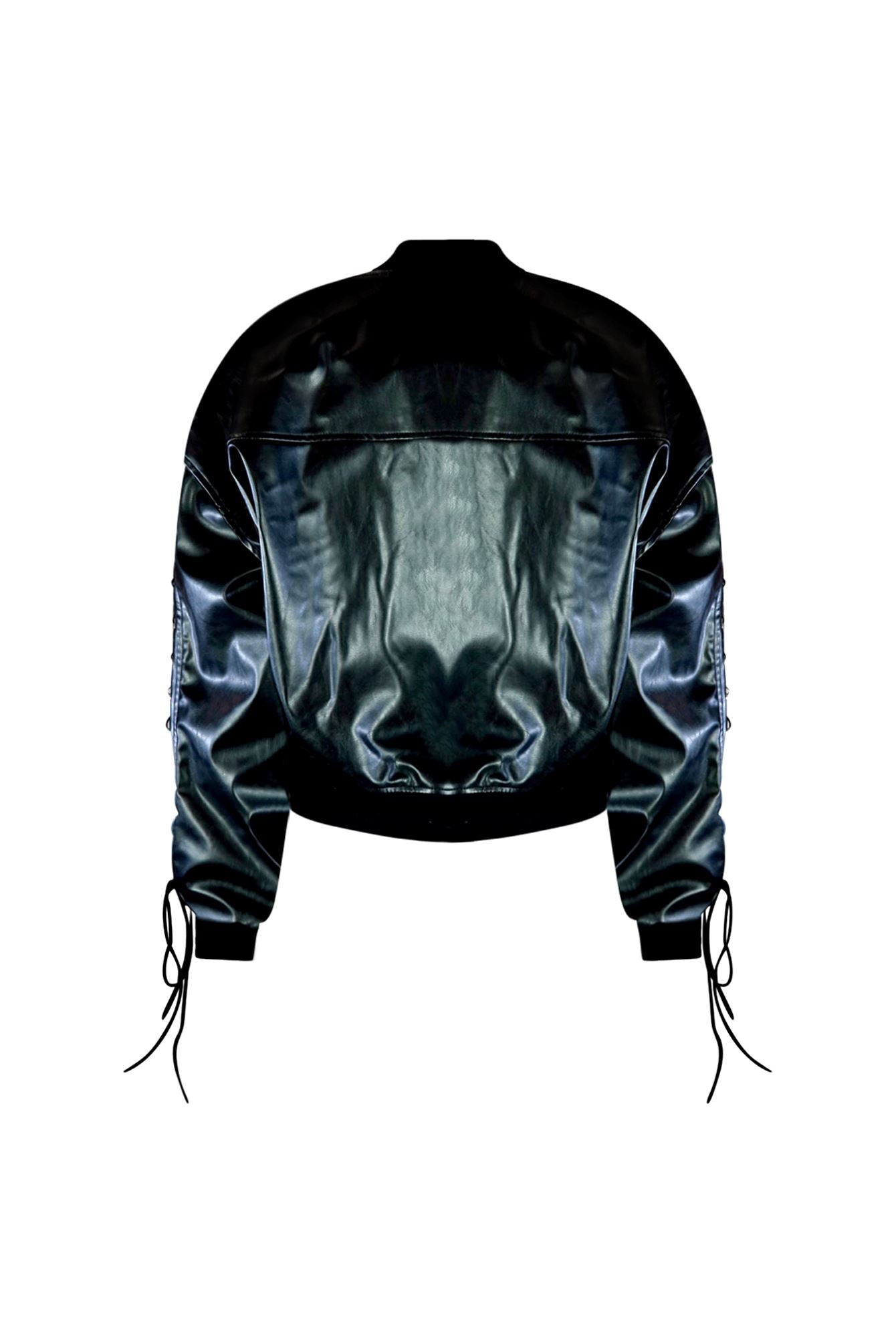 Heartbeat Faux Leather Bomber Jacket