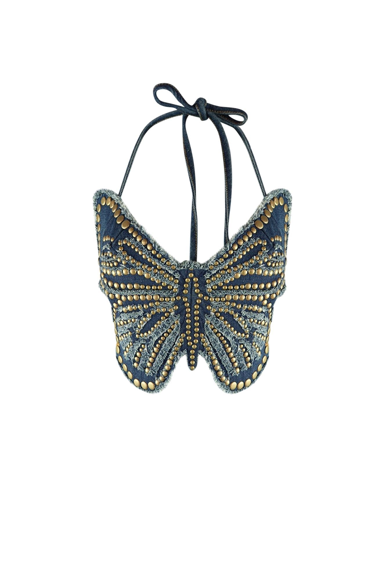 Golden Spring Butterfly Denim Top