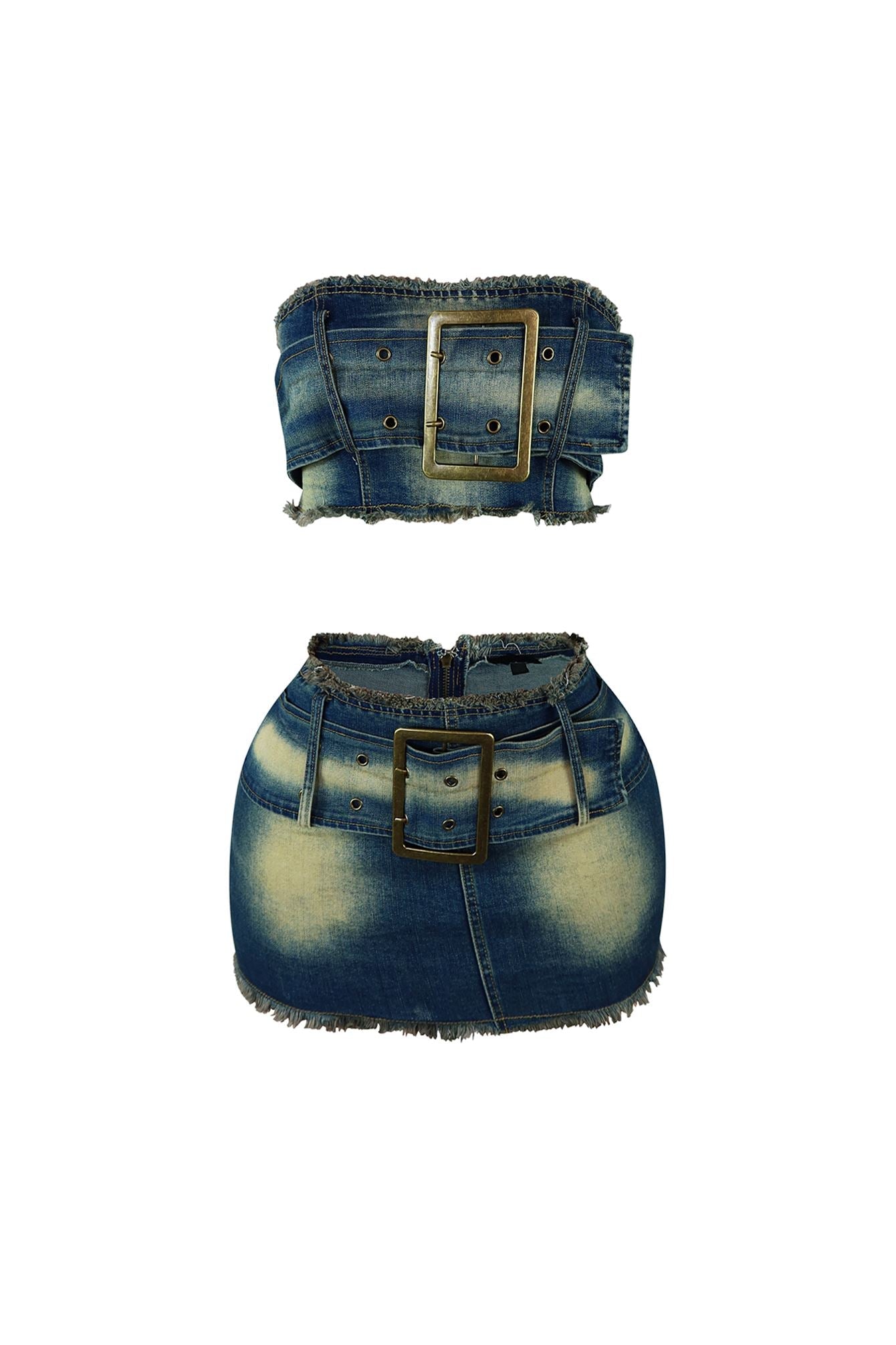 Match Made Vintage Washed Belted Tube Top & Skirt SET
