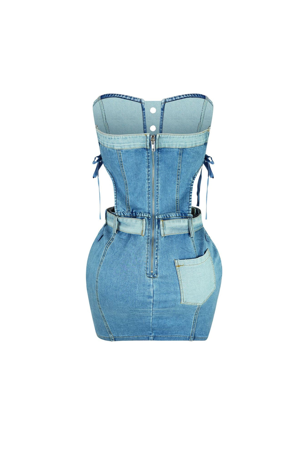 Tension Denim Color Block Strapless Dress