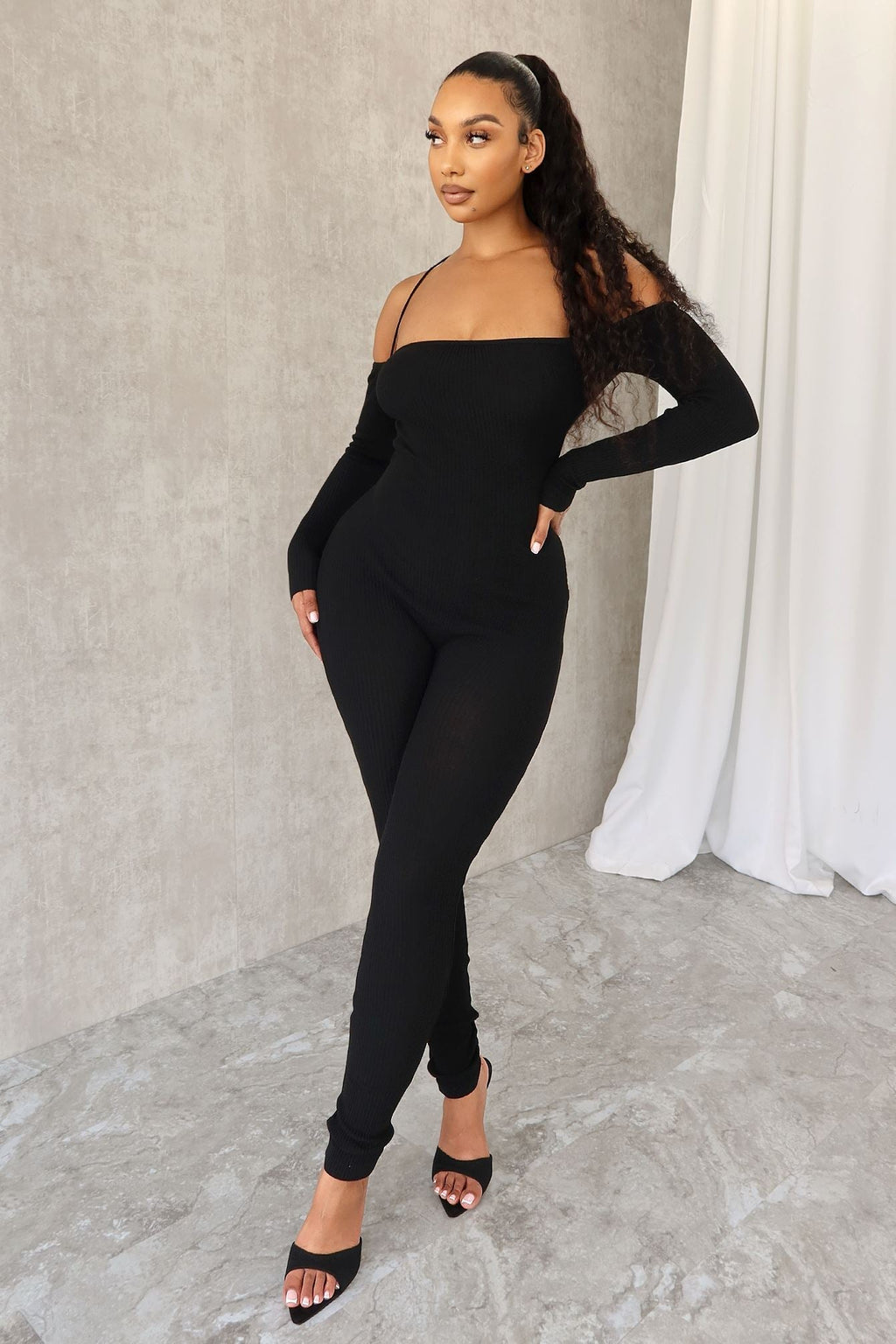 Play Hard Off Shoulder Knit Jumpsuit