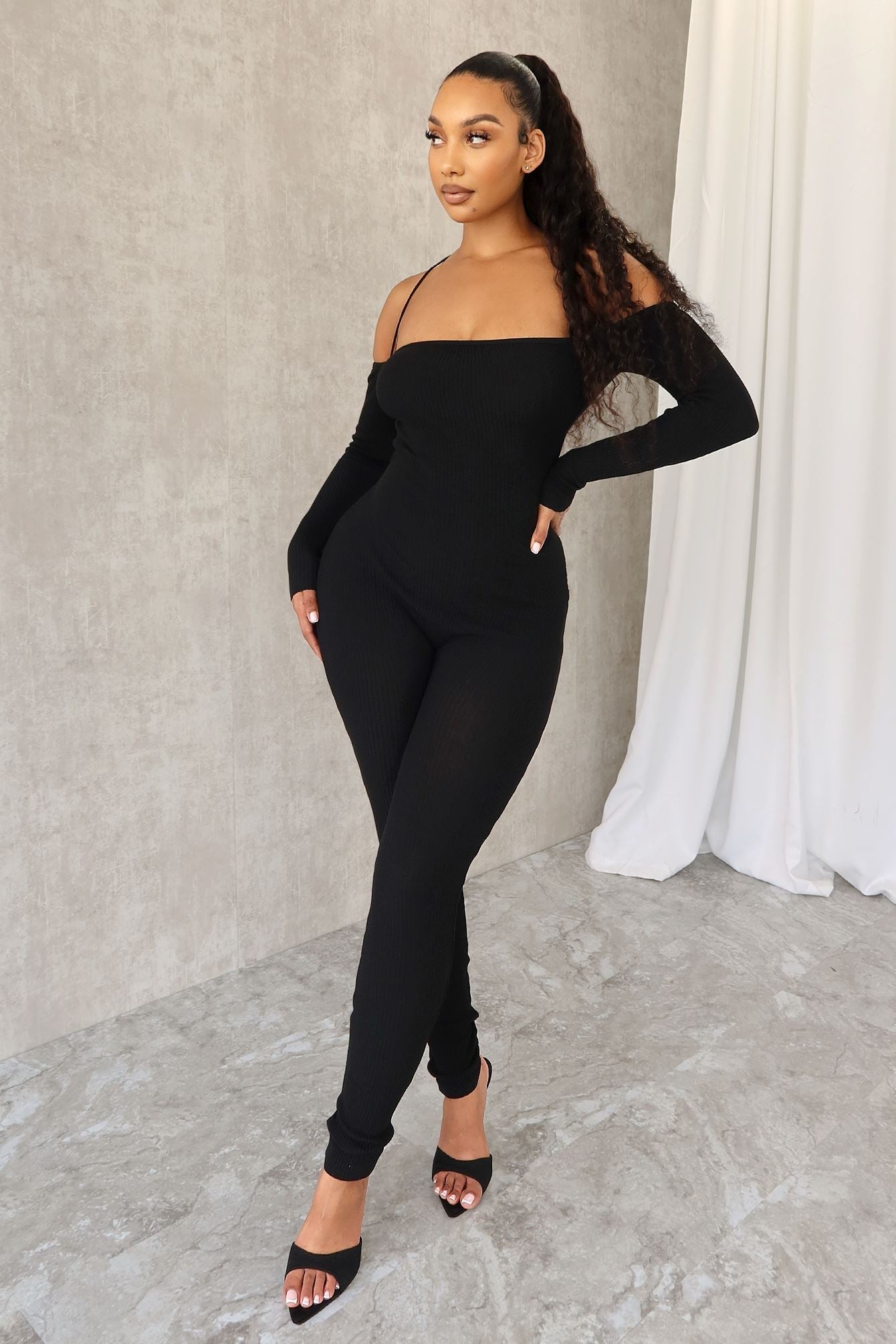 Play Hard Off Shoulder Knit Jumpsuit