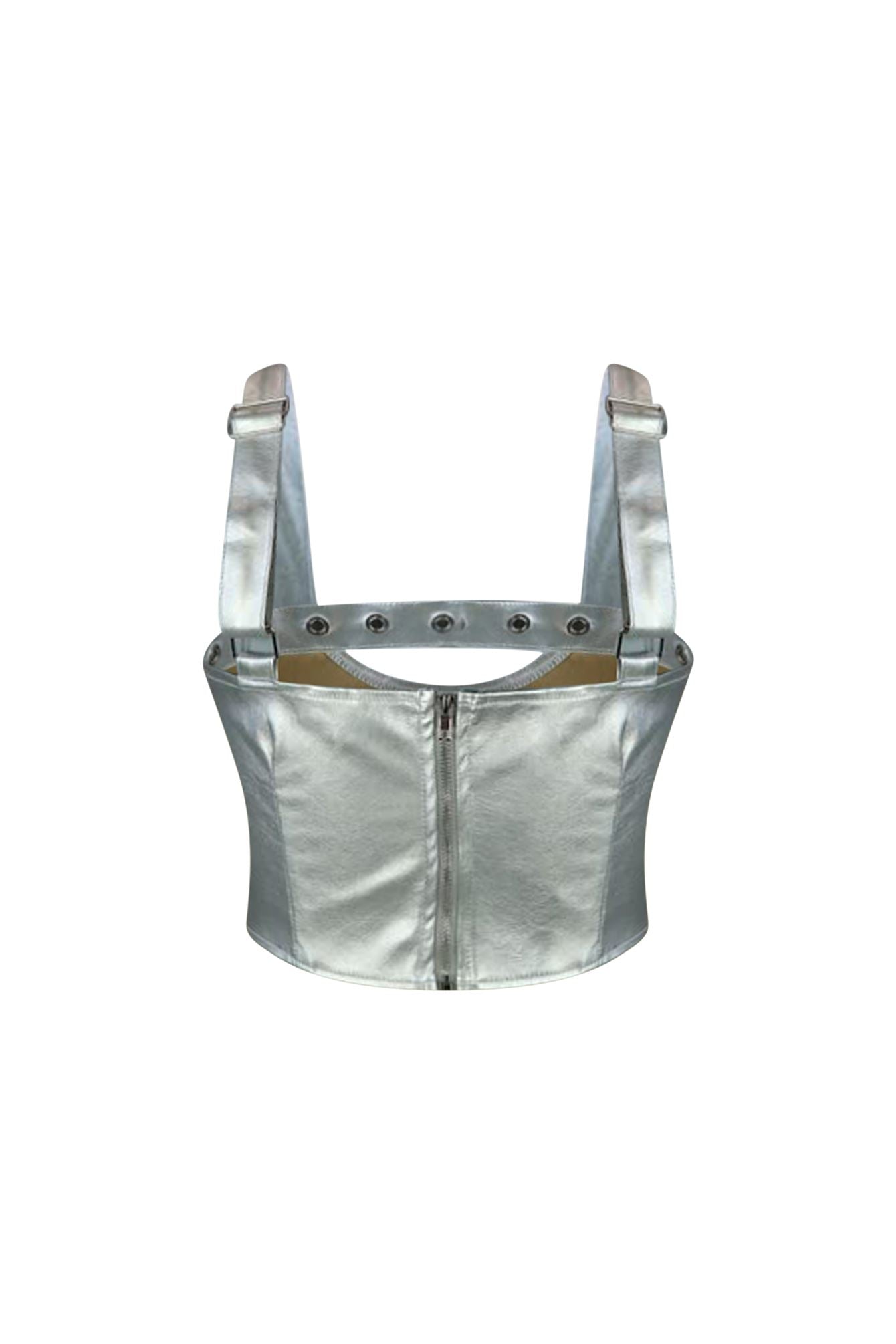 Mars Shiny PU Eyelet Crop Top