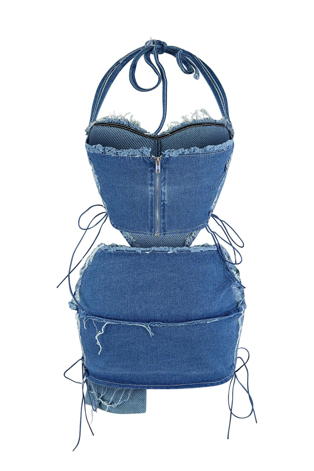 Takeover Denim Halter Top & Low Rise Skirt SET