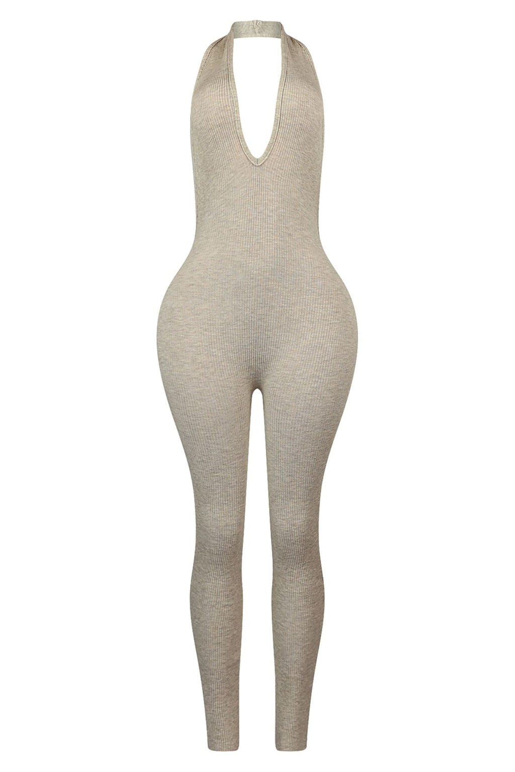 Boheme Ribbed Knit Halter Jumpsuit