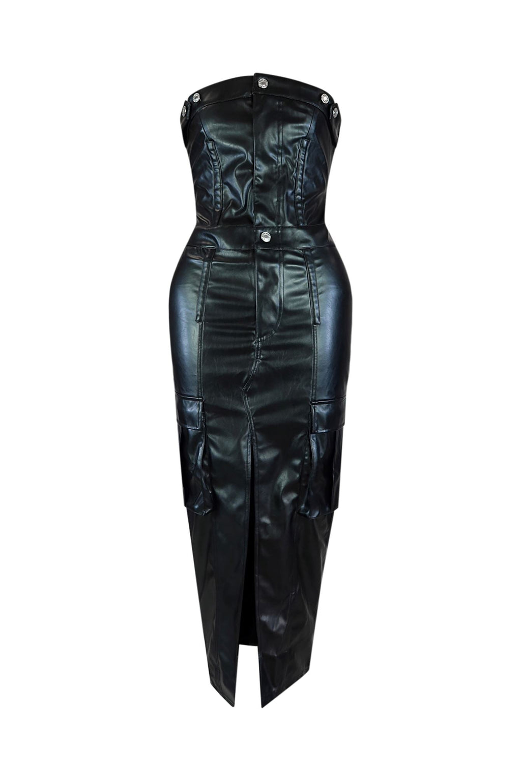 Troubled Faux Leather Tube Dress