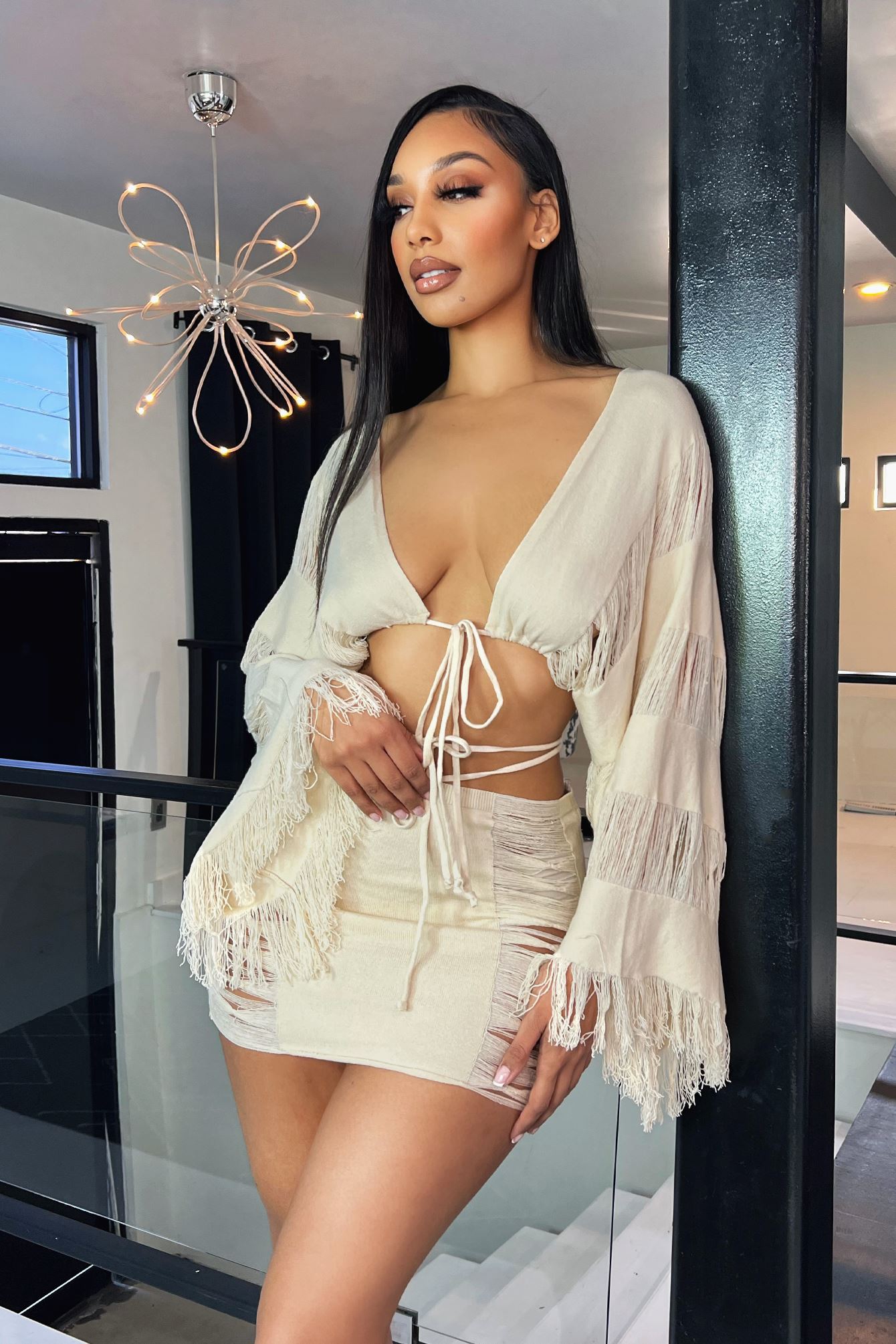 Saint Lucia Distressed Open Top & Mini Skirt SET