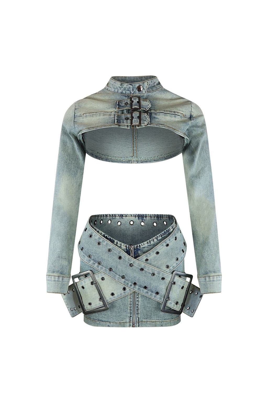 Toxic Buckle Crop Jacket & Buckle Skirt SET