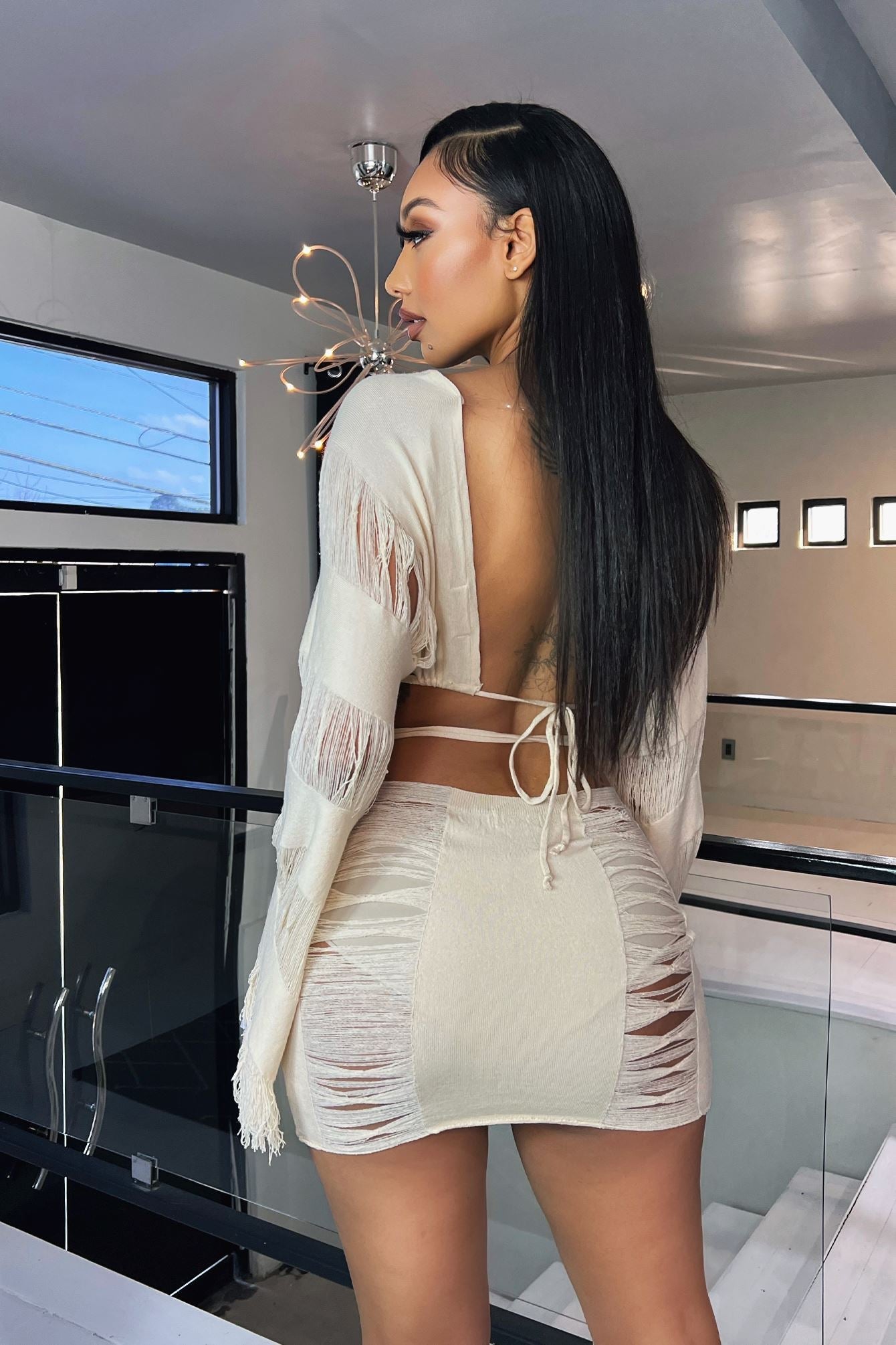 Saint Lucia Distressed Open Top & Mini Skirt SET