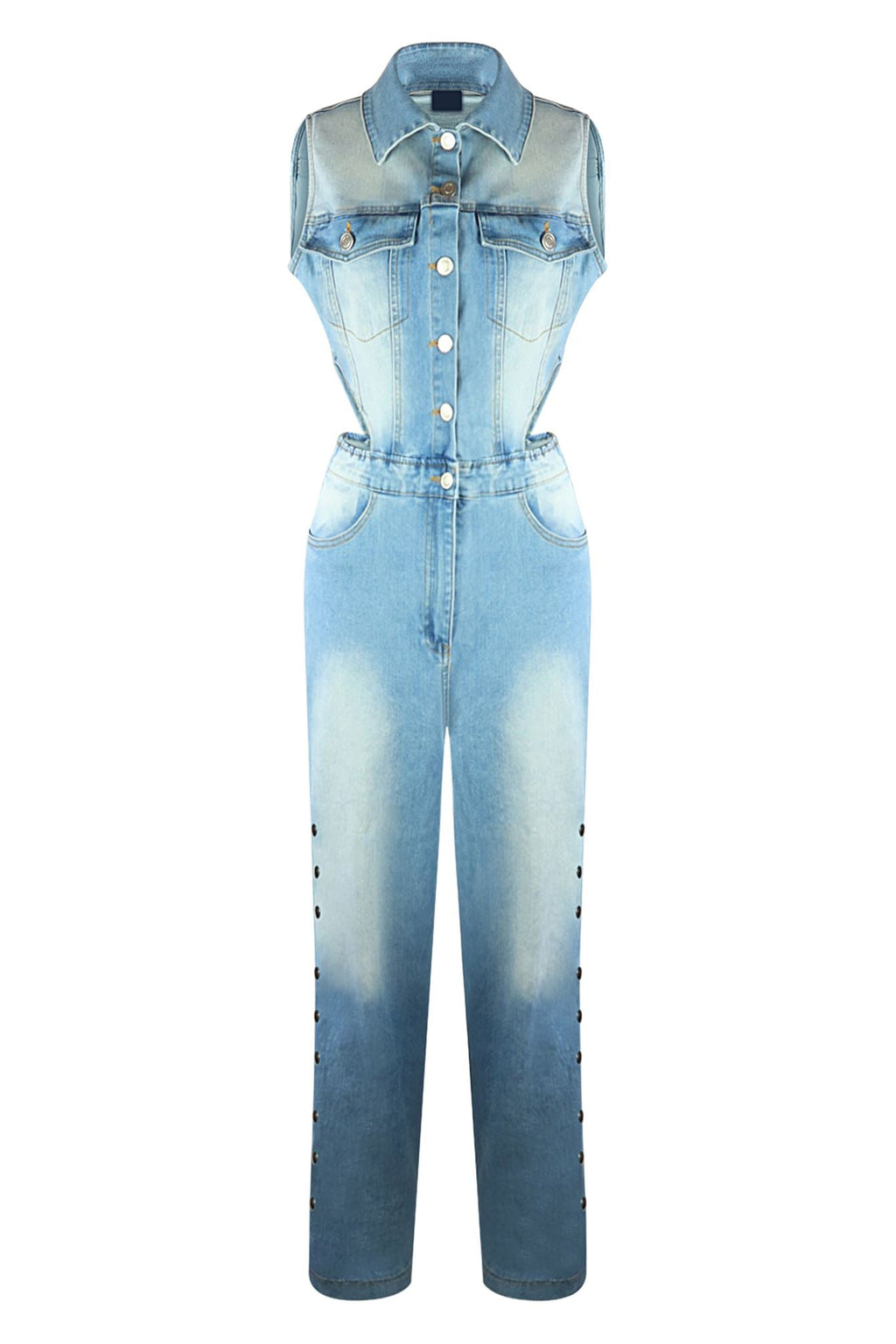 Snap It Out Wide Leg Denim Jumpsuit