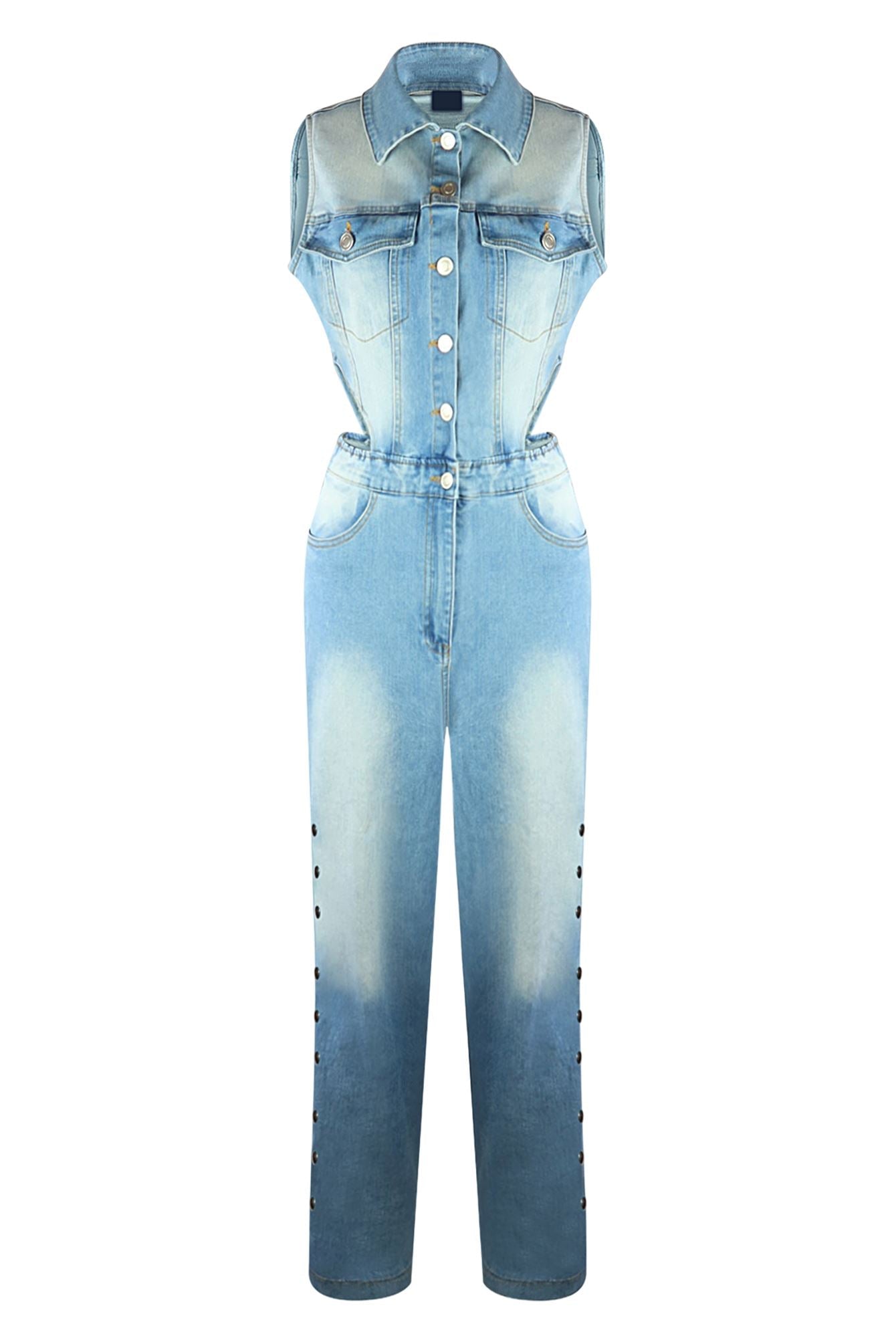 Snap It Out Wide Leg Denim Jumpsuit
