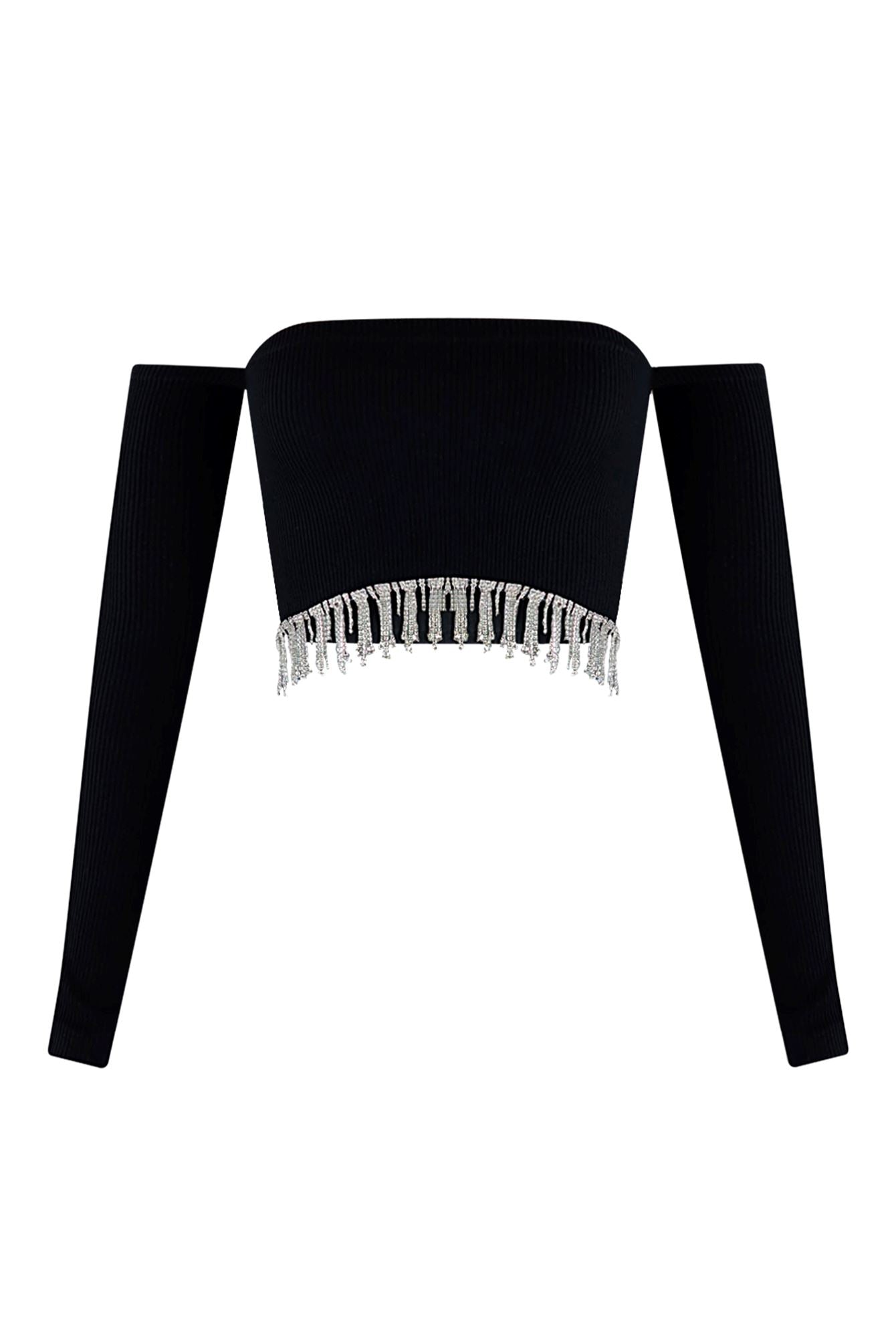 Divas Dancing Rhinestone Fringe Crop Top