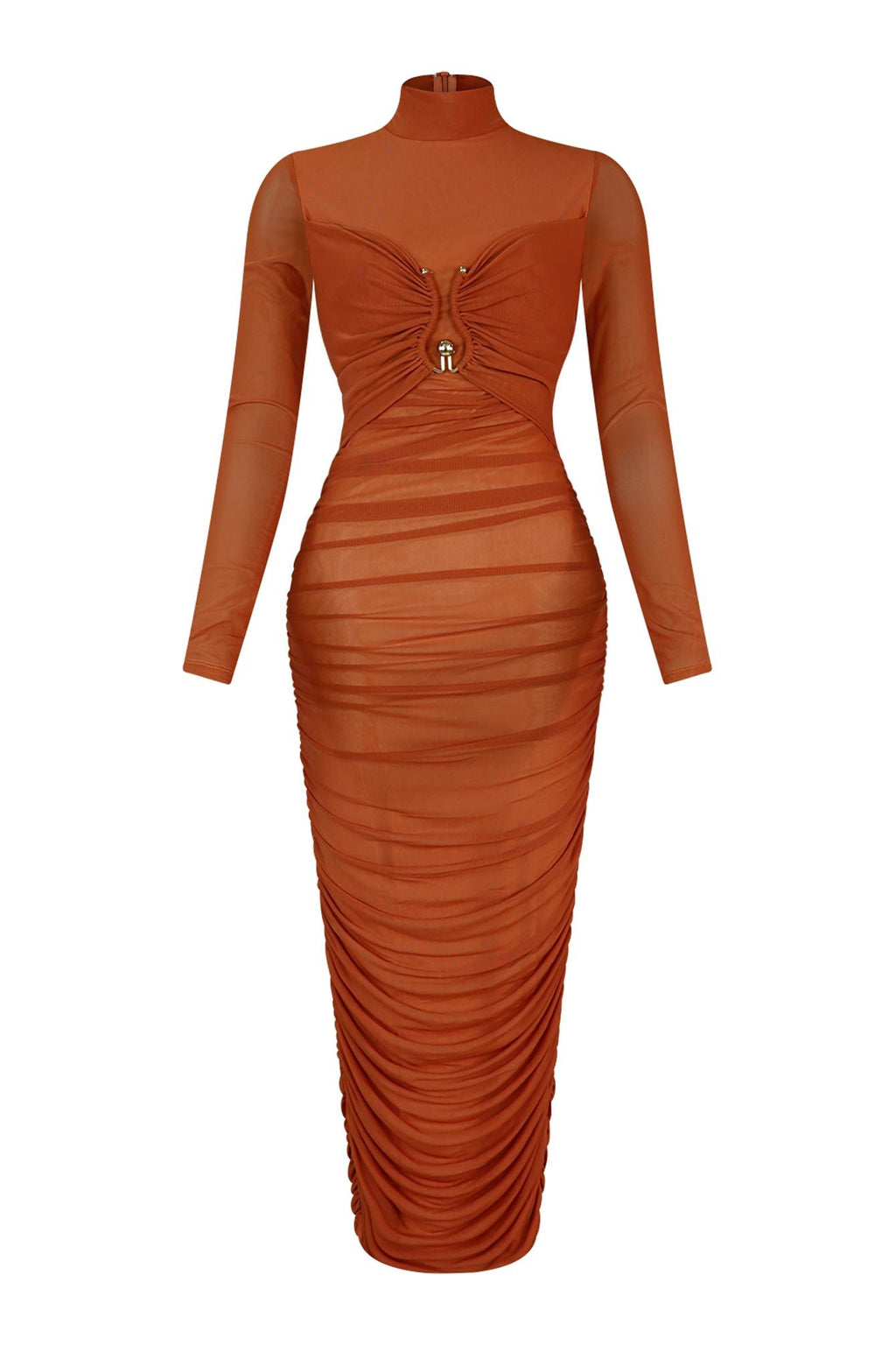 Deep Hearts Mesh Ruched Dress