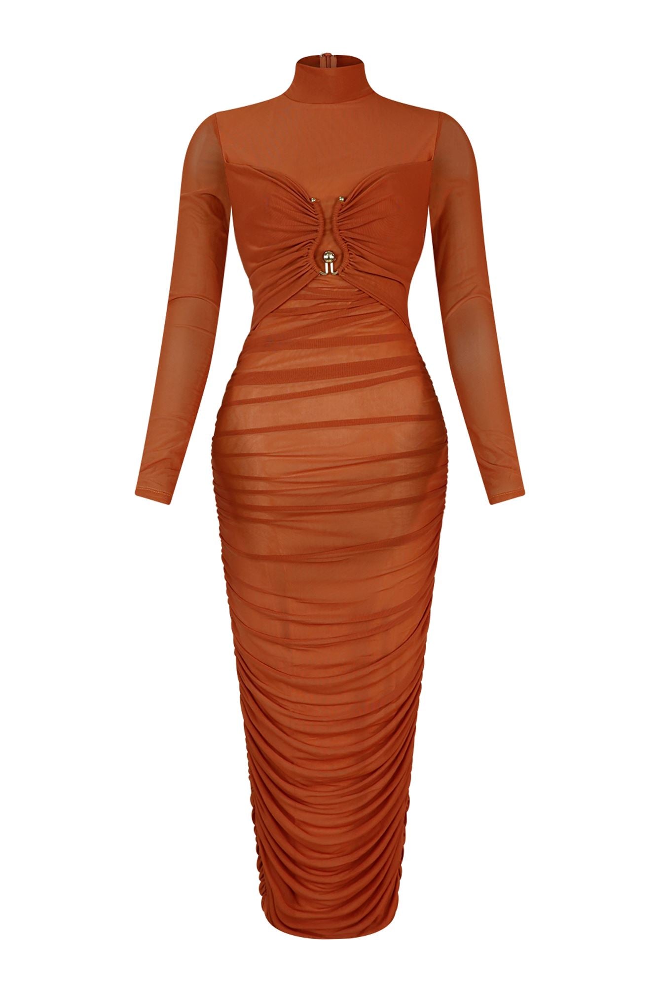 Deep Hearts Mesh Ruched Dress