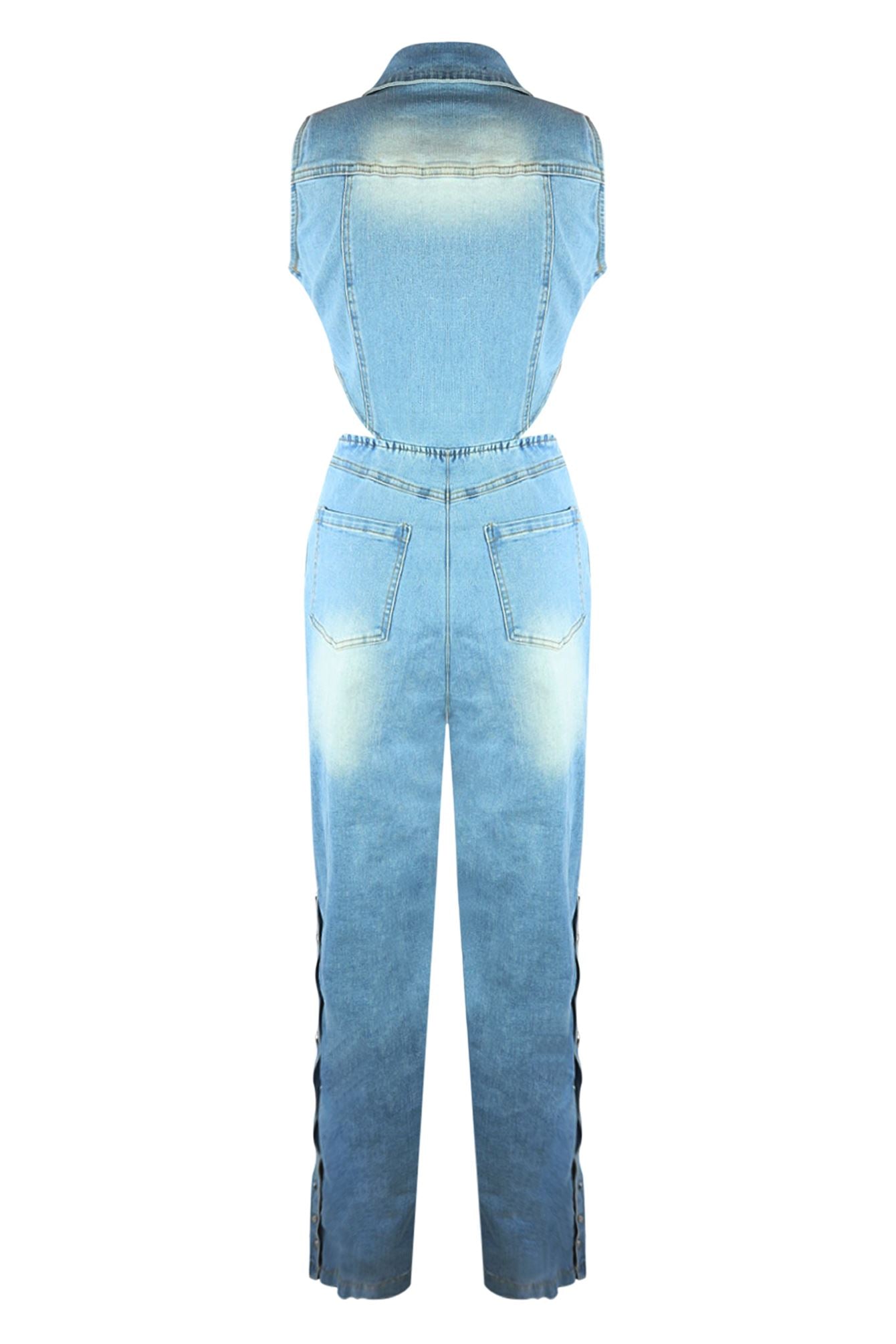 Snap It Out Wide Leg Denim Jumpsuit