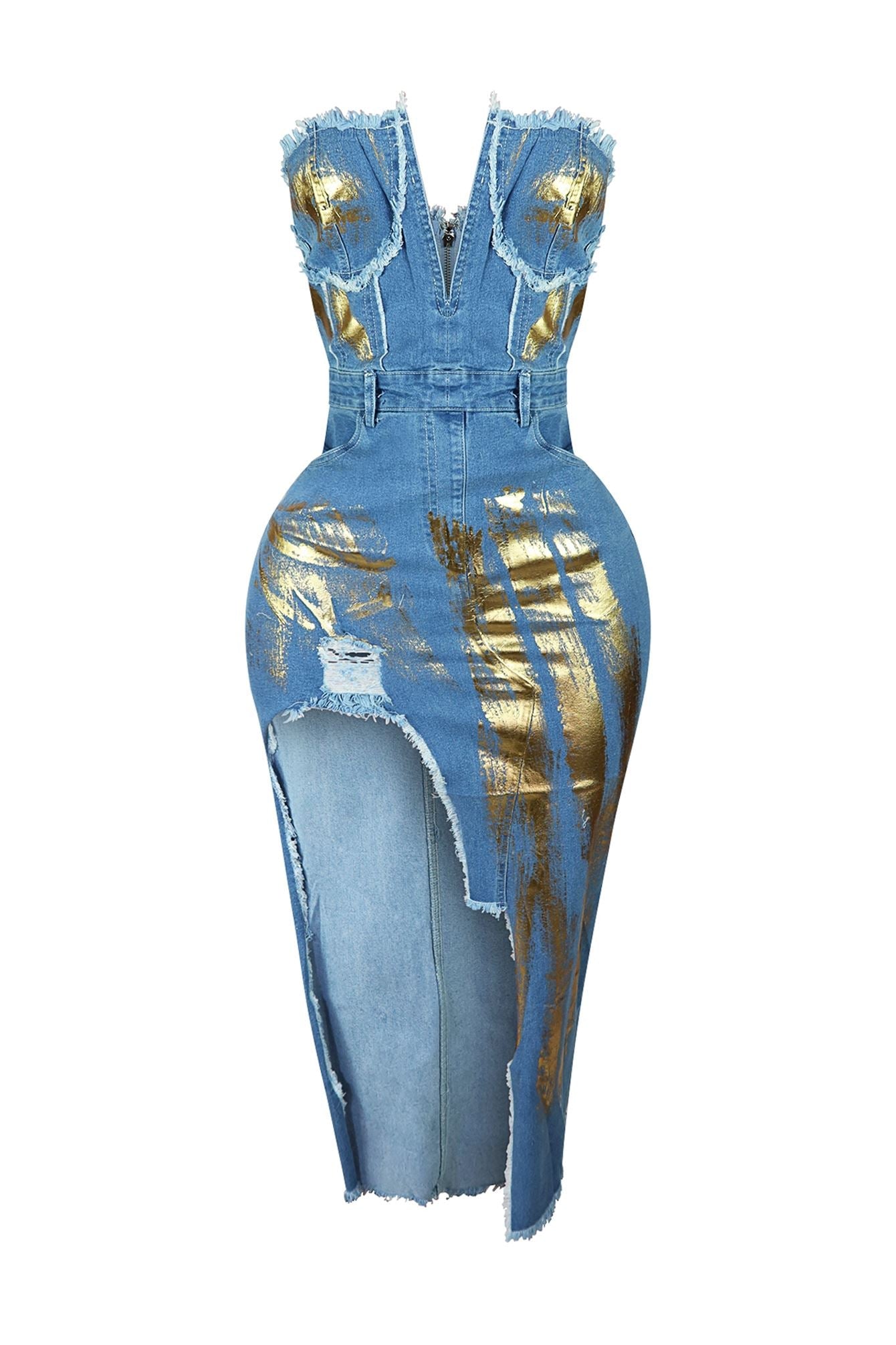Dezi Metallic Detail Wired Denim Dress