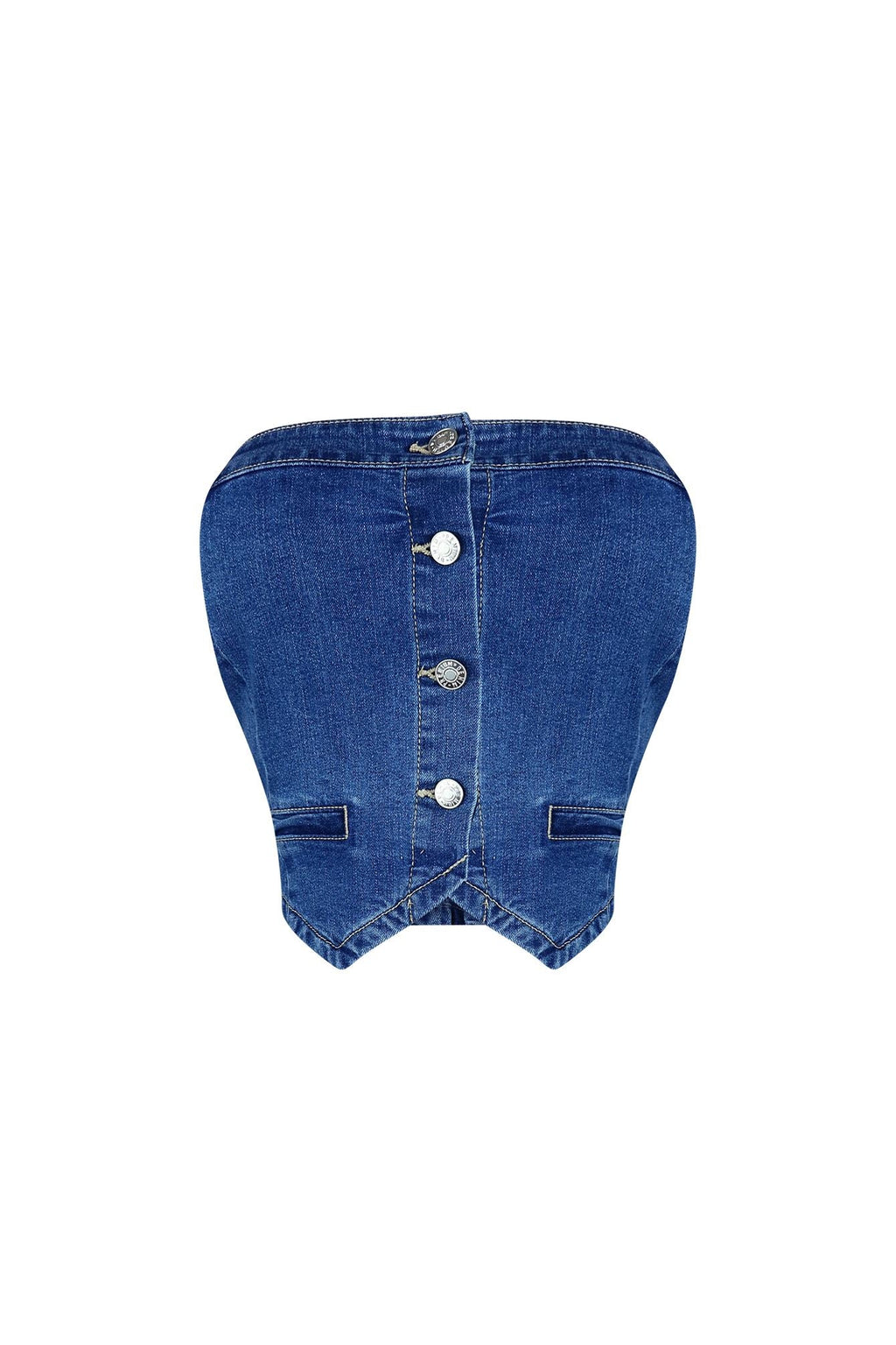 Falling Deep Button Down Denim Tube Top
