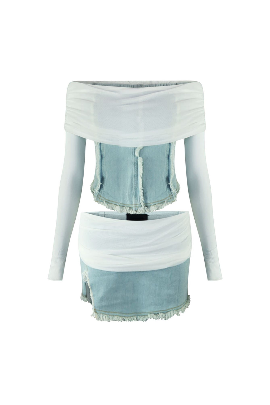 Keep You Close Mesh Denim Top & Skirt SET