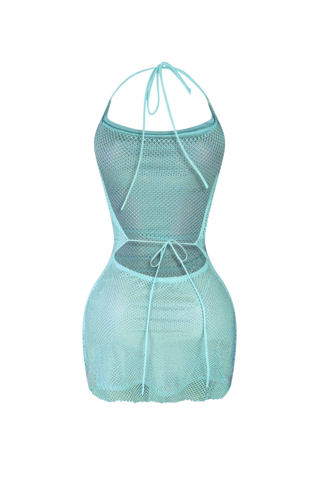 All Nighter Rhinestone Fishnet Halter Dress