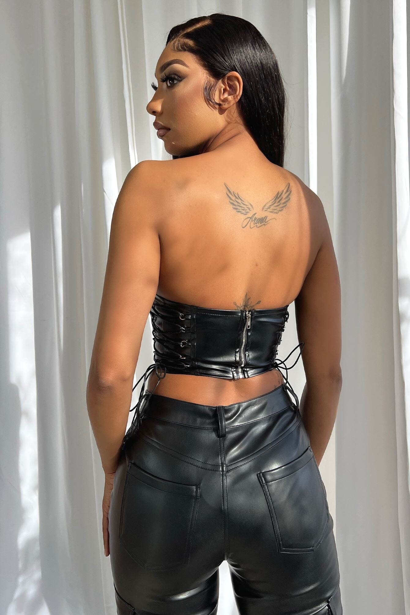 Noir Faux Leather Bustier Corset