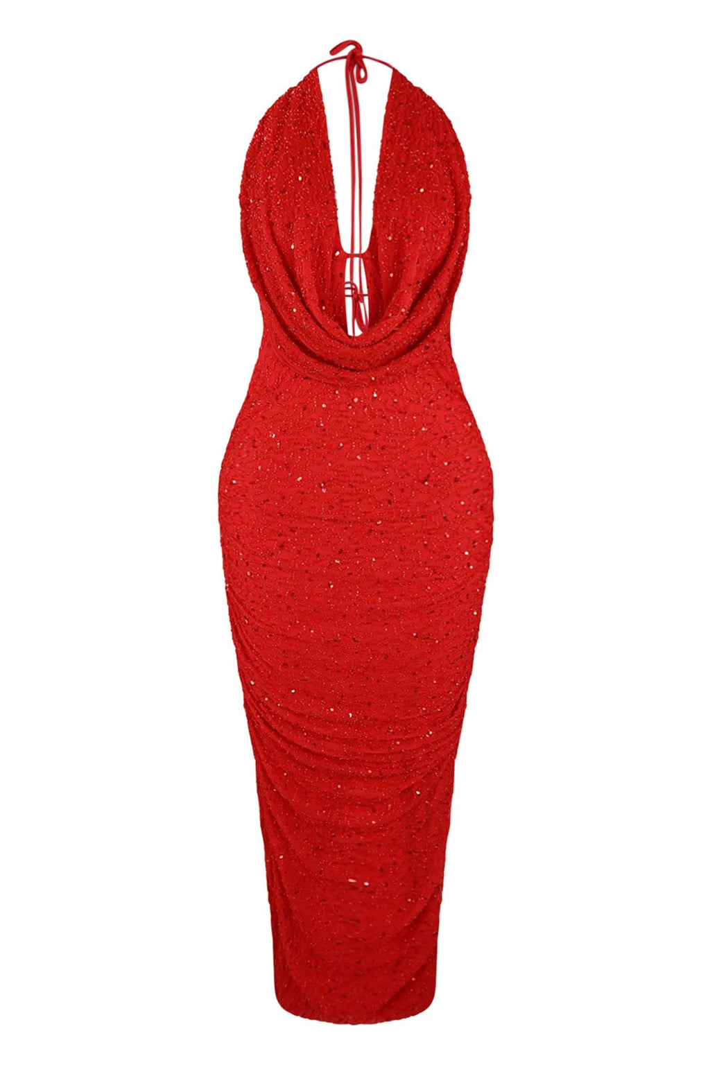 Viva Rhinestone Beaded Halter Maxi Dress