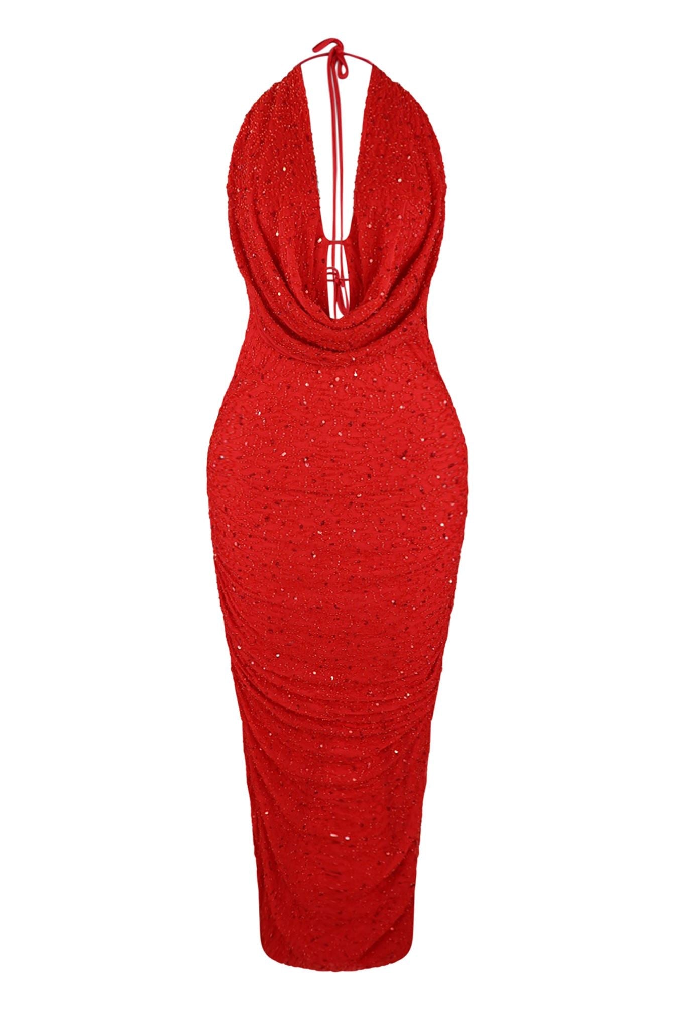 Viva Rhinestone Beaded Halter Maxi Dress