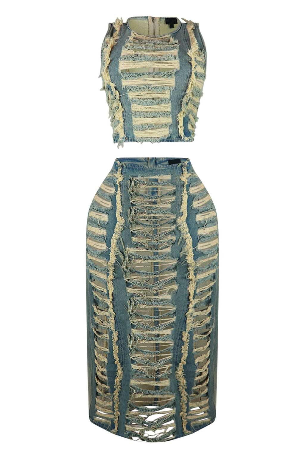 Hush Up Washed Distressed Top & Skirt SET