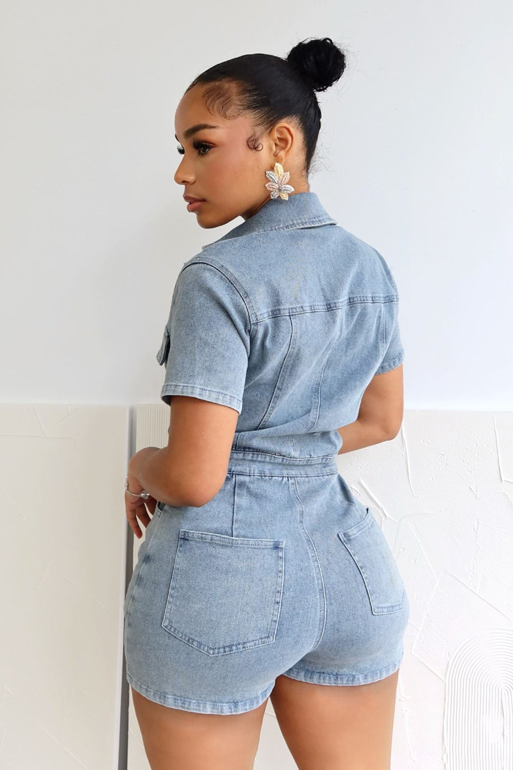 Same Page Collared Denim Romper