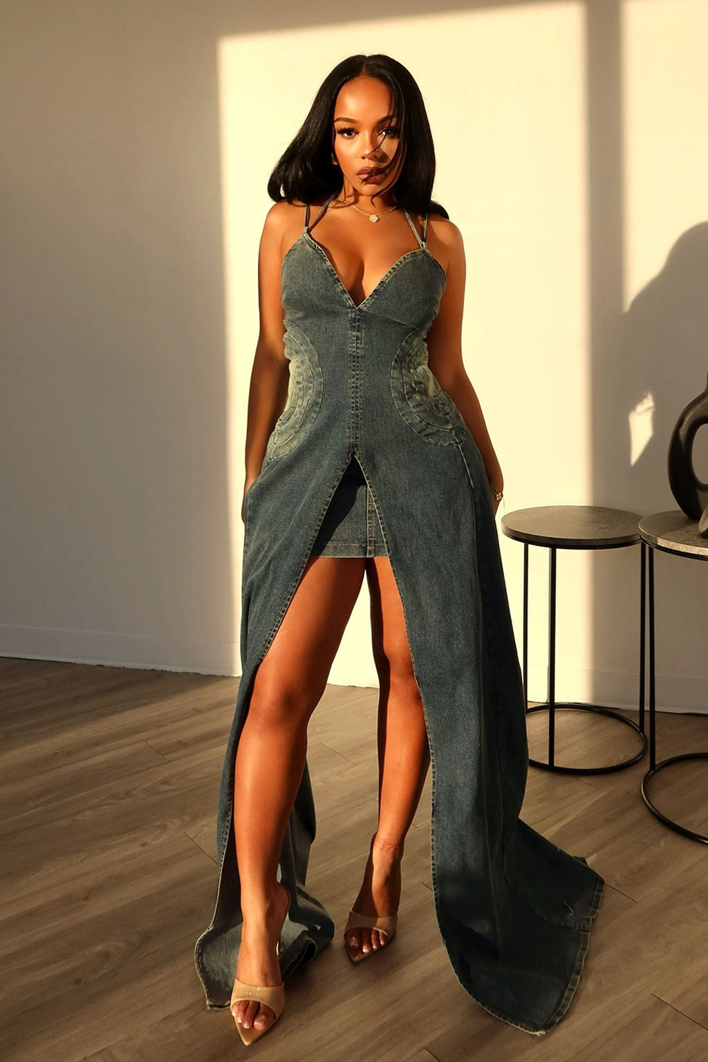 Glitch Out Denim Top & Skirt Set