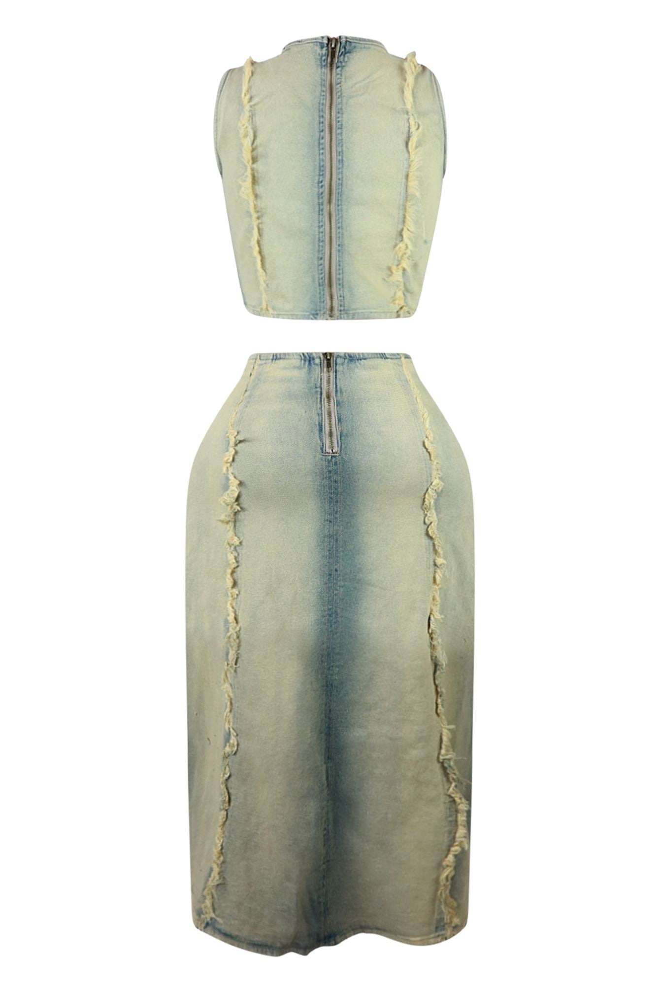 Hush Up Washed Distressed Top & Skirt SET