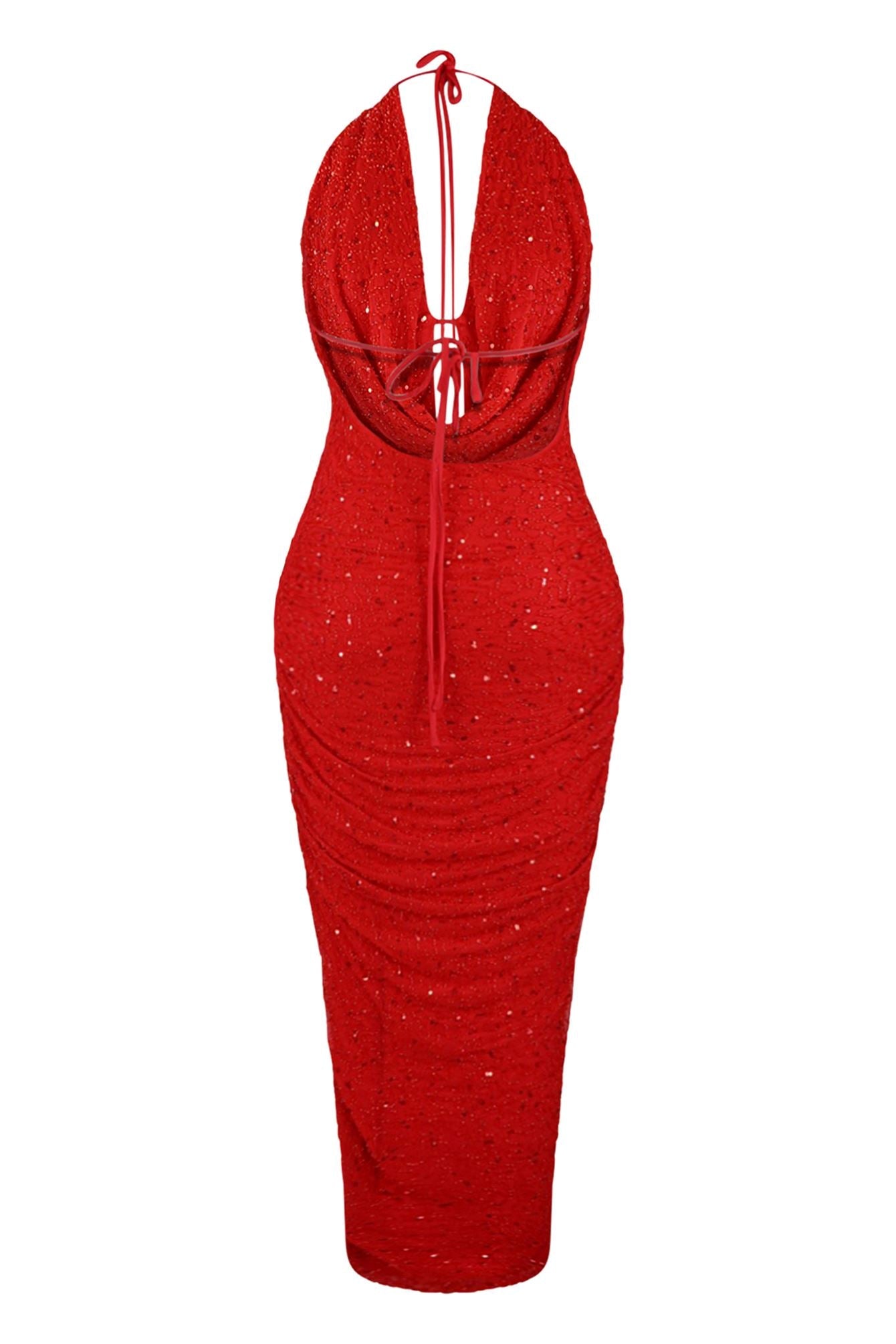 Viva Rhinestone Beaded Halter Maxi Dress