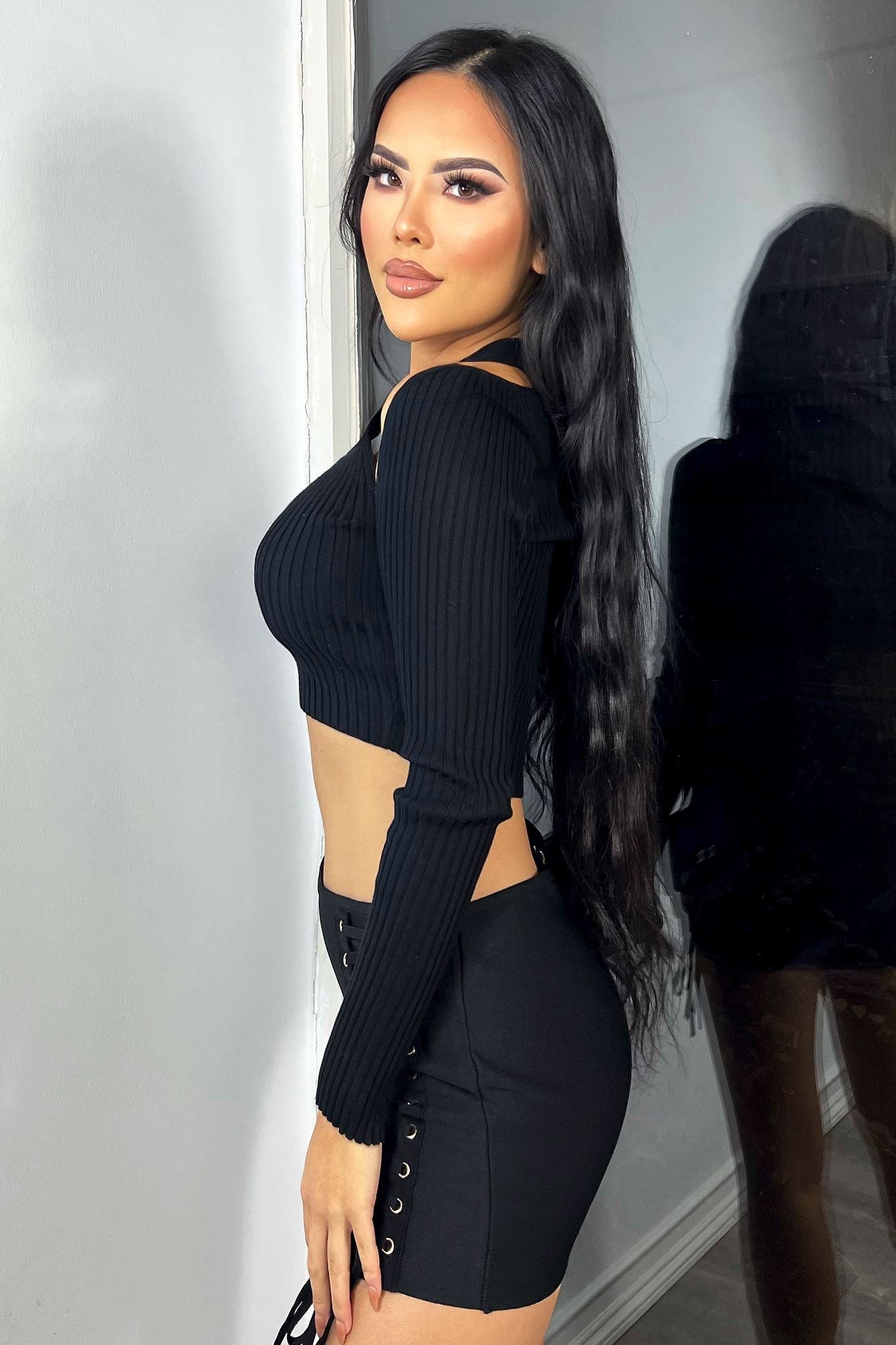 Cutting Corners Cutout Sweater Cropped Top