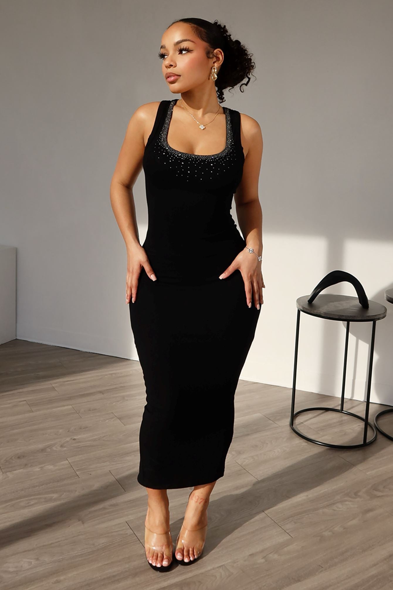 Love Birds Ribbed Rhinestone Basic Dress