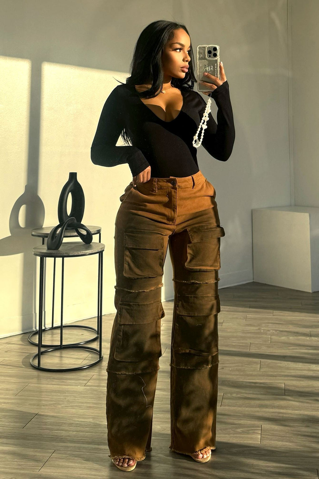 Going Higher Washed Cargo Denim Jeans